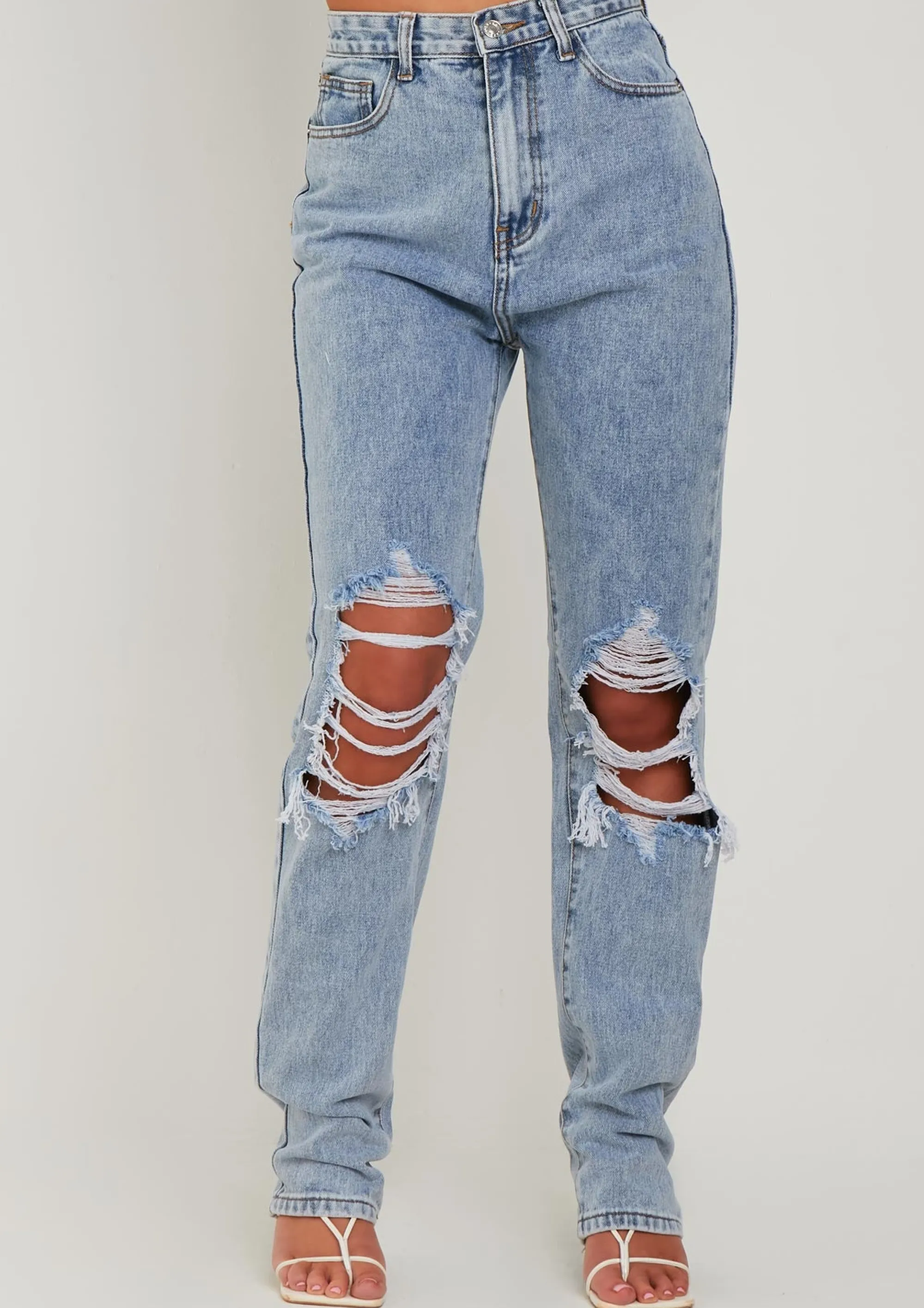 Missy Empire Lucie Light Blue Ripped Straight Leg Jeans Best Sale