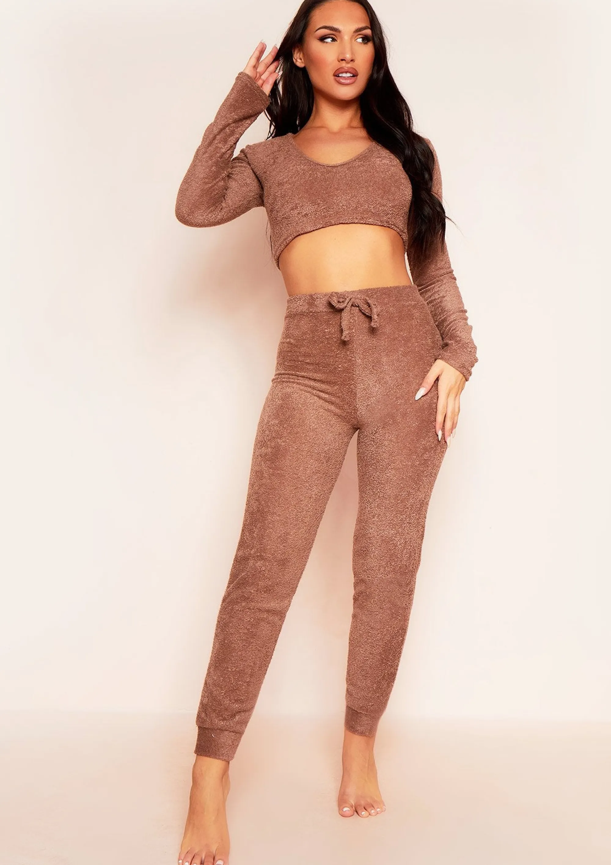 Missy Empire Maia Mocha Soft Towelling Joggers^Women Loungewear