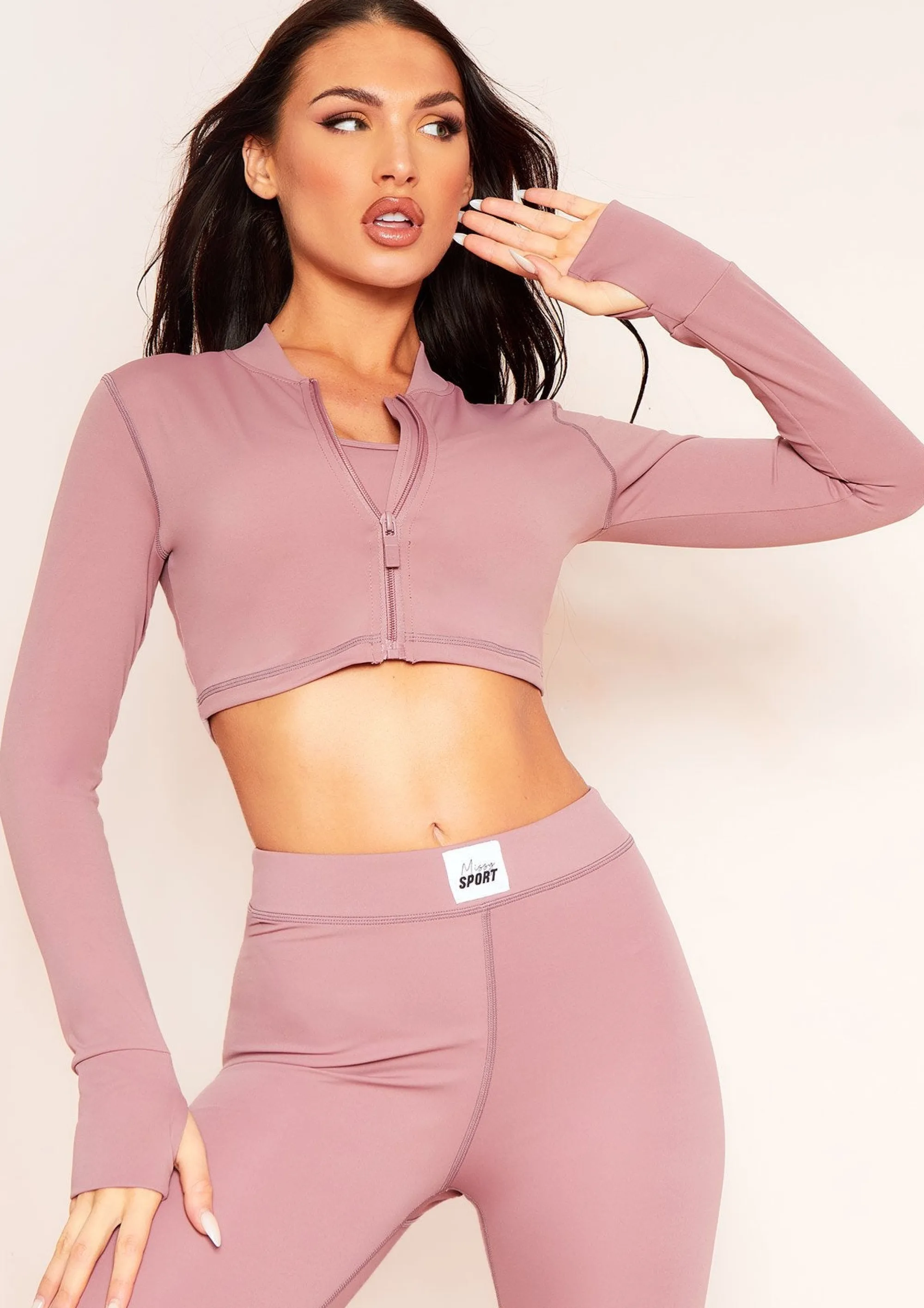 Missy Empire Malin Rose Missy Sport Tab Logo Thick Gym Long Sleeve Crop Jacket^Women Activewear