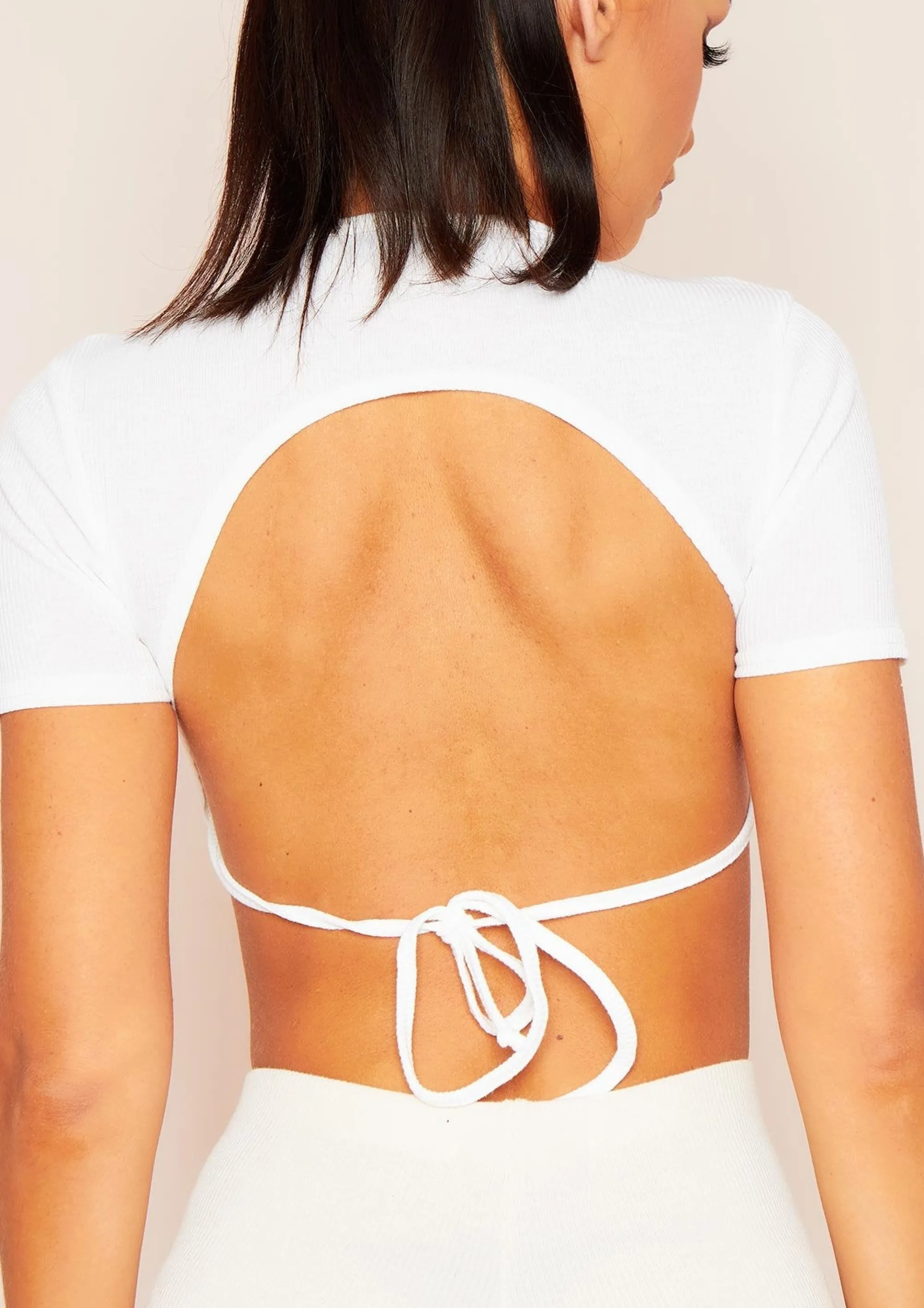 Missy Empire Mandy White Tie Back Cropped Ribbed T-Shirt Best Sale