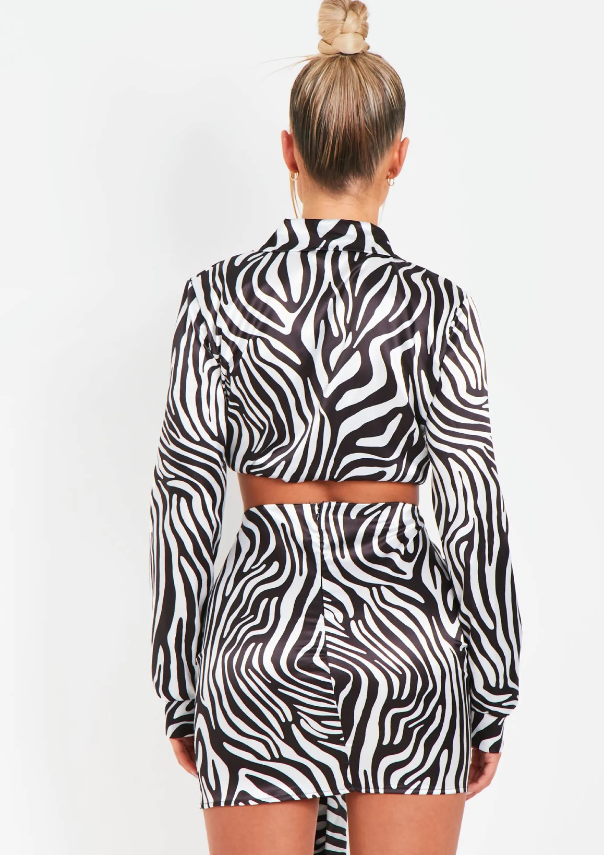 Missy Empire Marianna Zebra Satin Tie Front Cropped Shirt Co-Ord Cheap