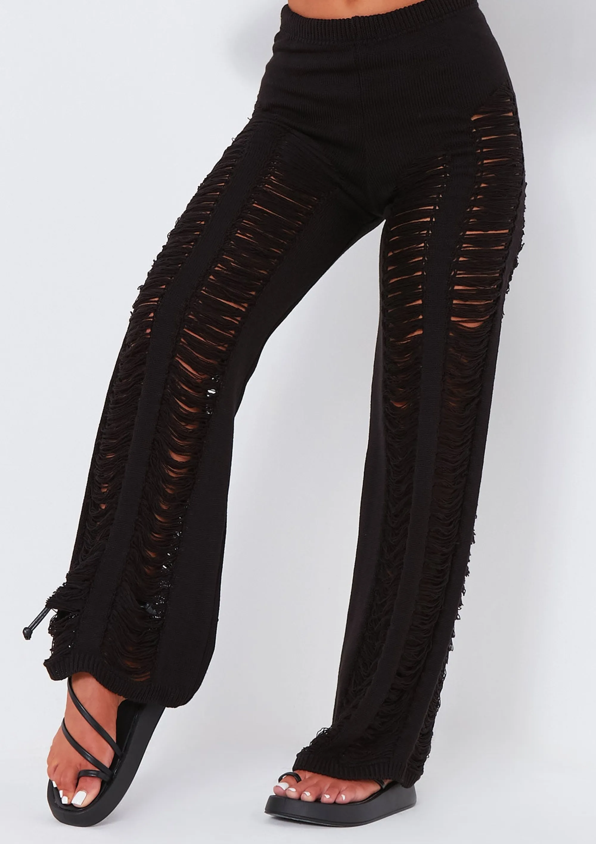 Missy Empire Marla Black Laddered Knitted Trousers^Women Trousers