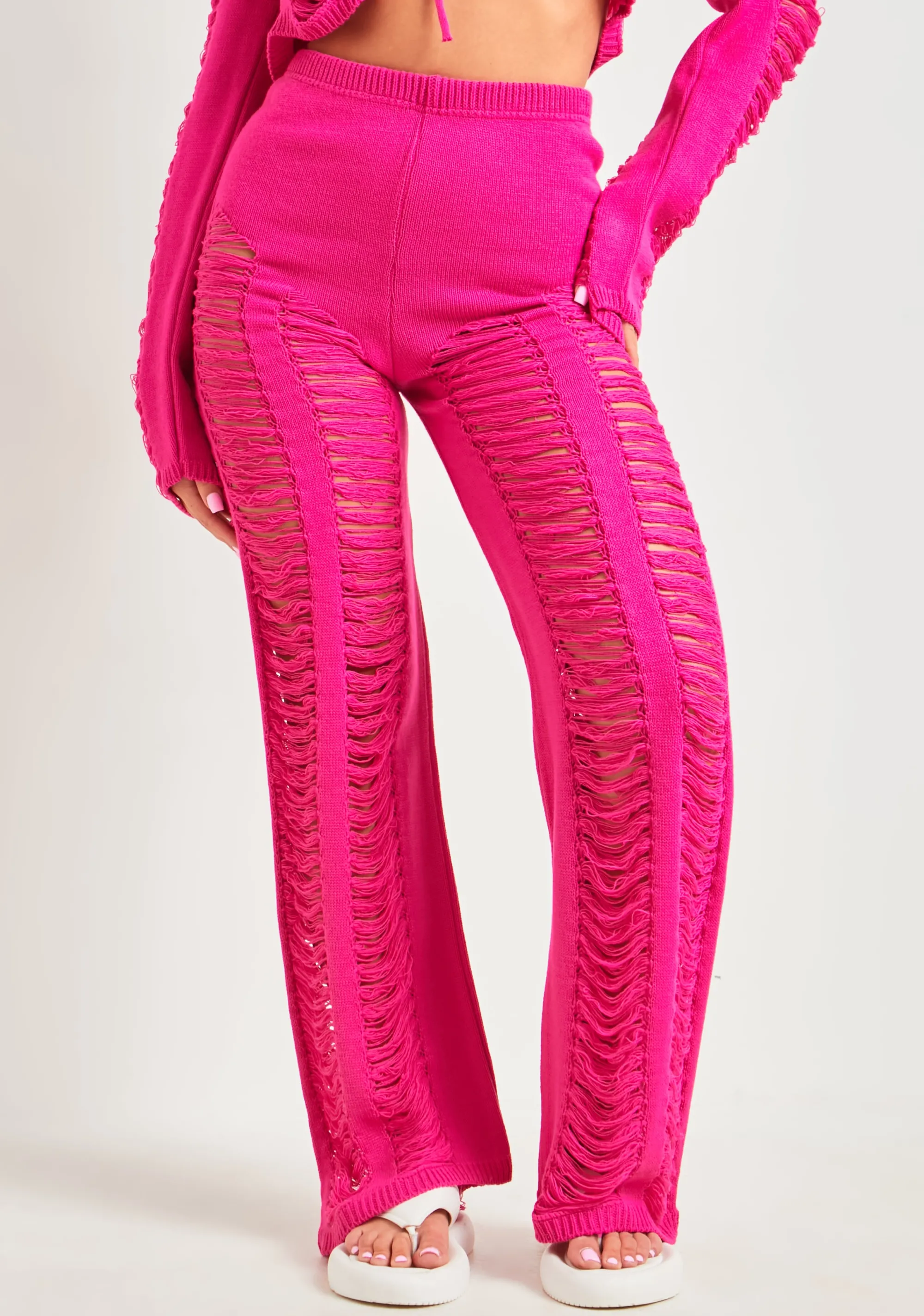 Missy Empire Marla Pink Laddered Knitted Trousers^Women Trousers