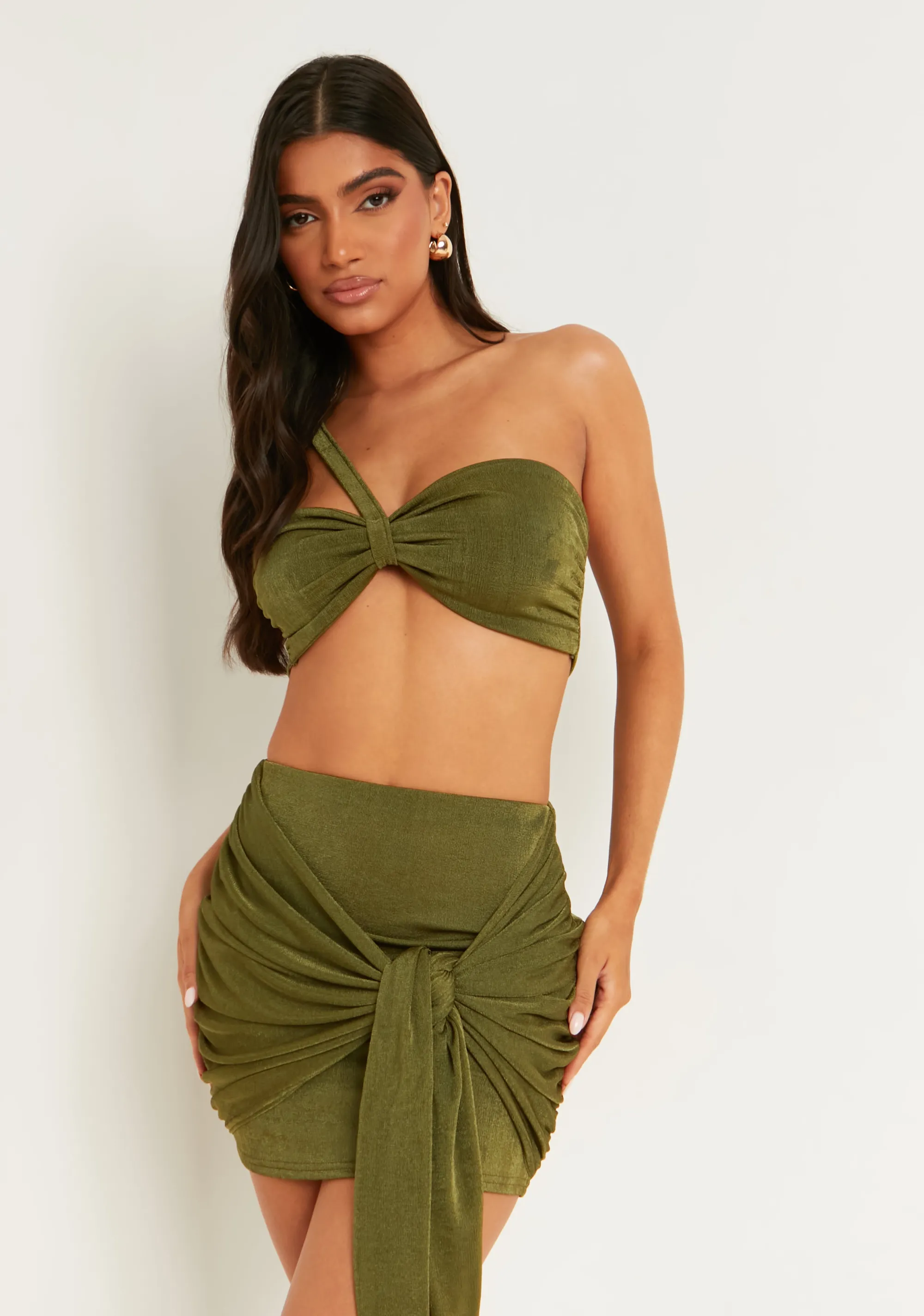 Missy Empire Marlowe Olive One Shoulder Bandeau Bralet Hot