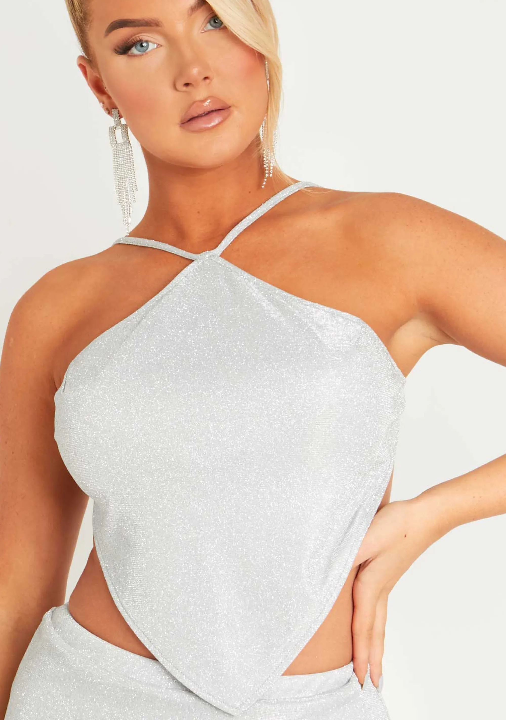 Missy Empire Maryse Silver Glitter Bandana Top Flash Sale