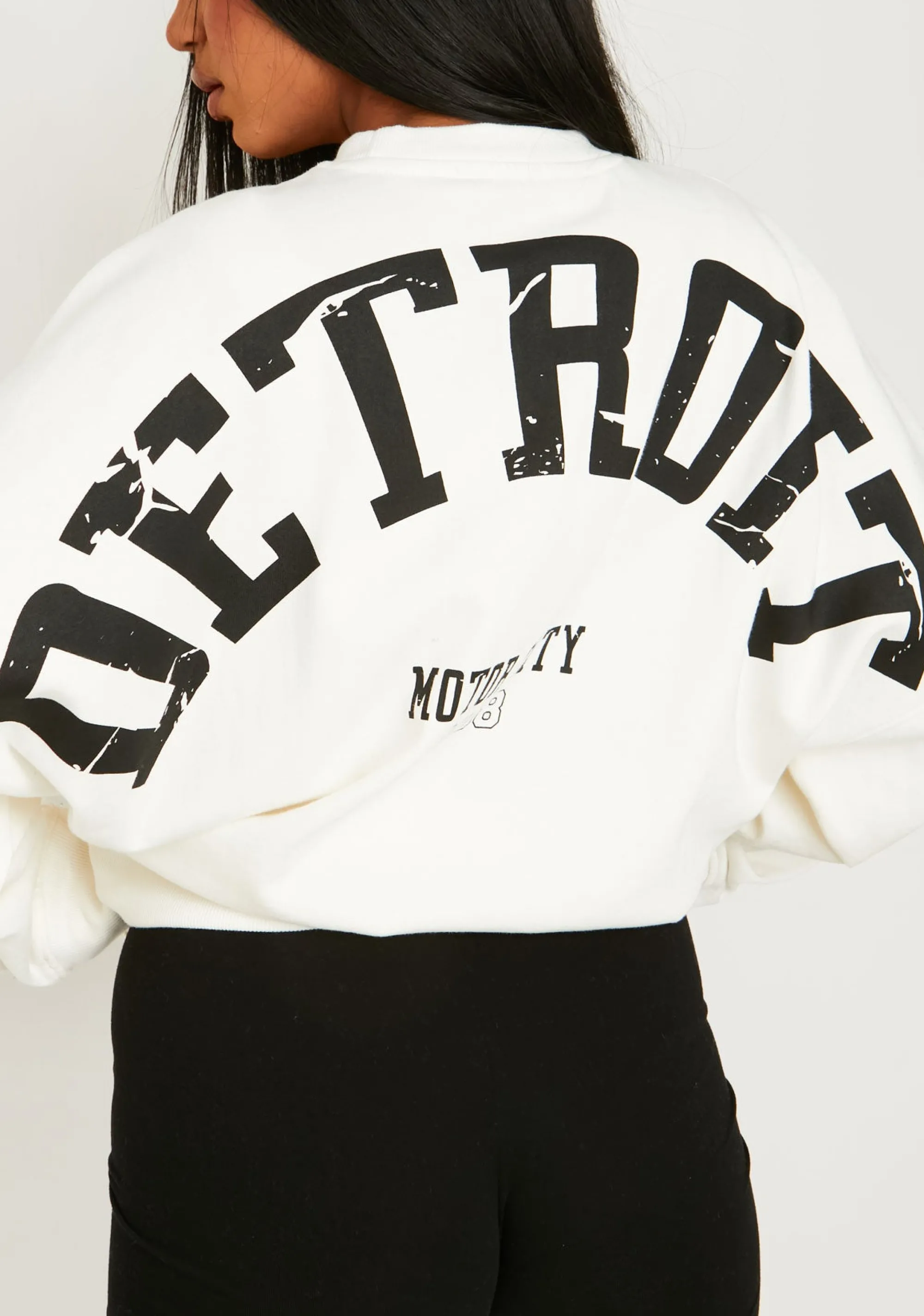 Missy Empire Maxine White Detroit Printed Oversized Sweater^Women Loungewear