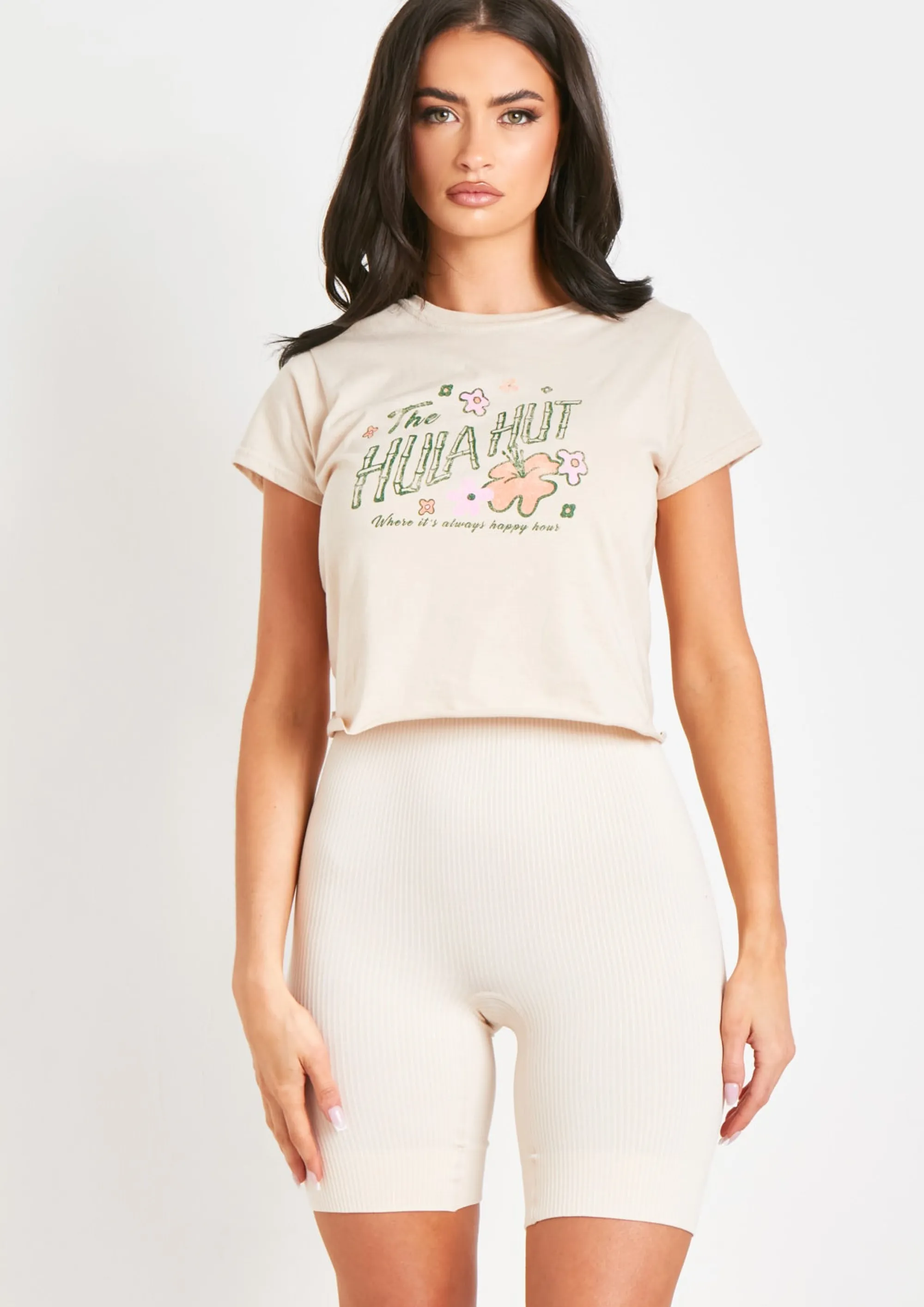 Missy Empire Maya Sand The Hula Hut Cropped Graphic T-Shirt Shop