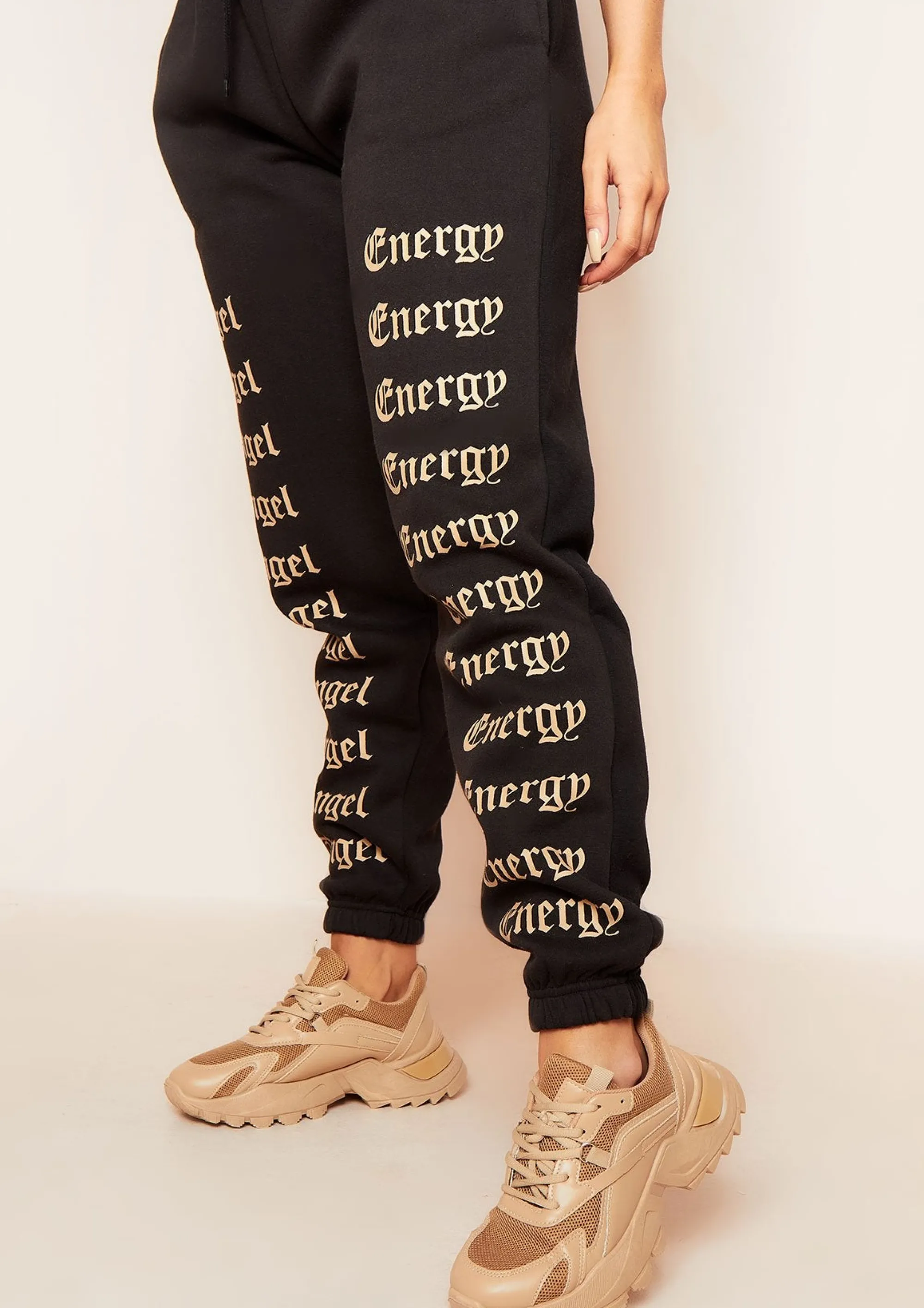 Missy Empire Melila Black And Beige Angel Energy Slogan Joggers^Women Loungewear