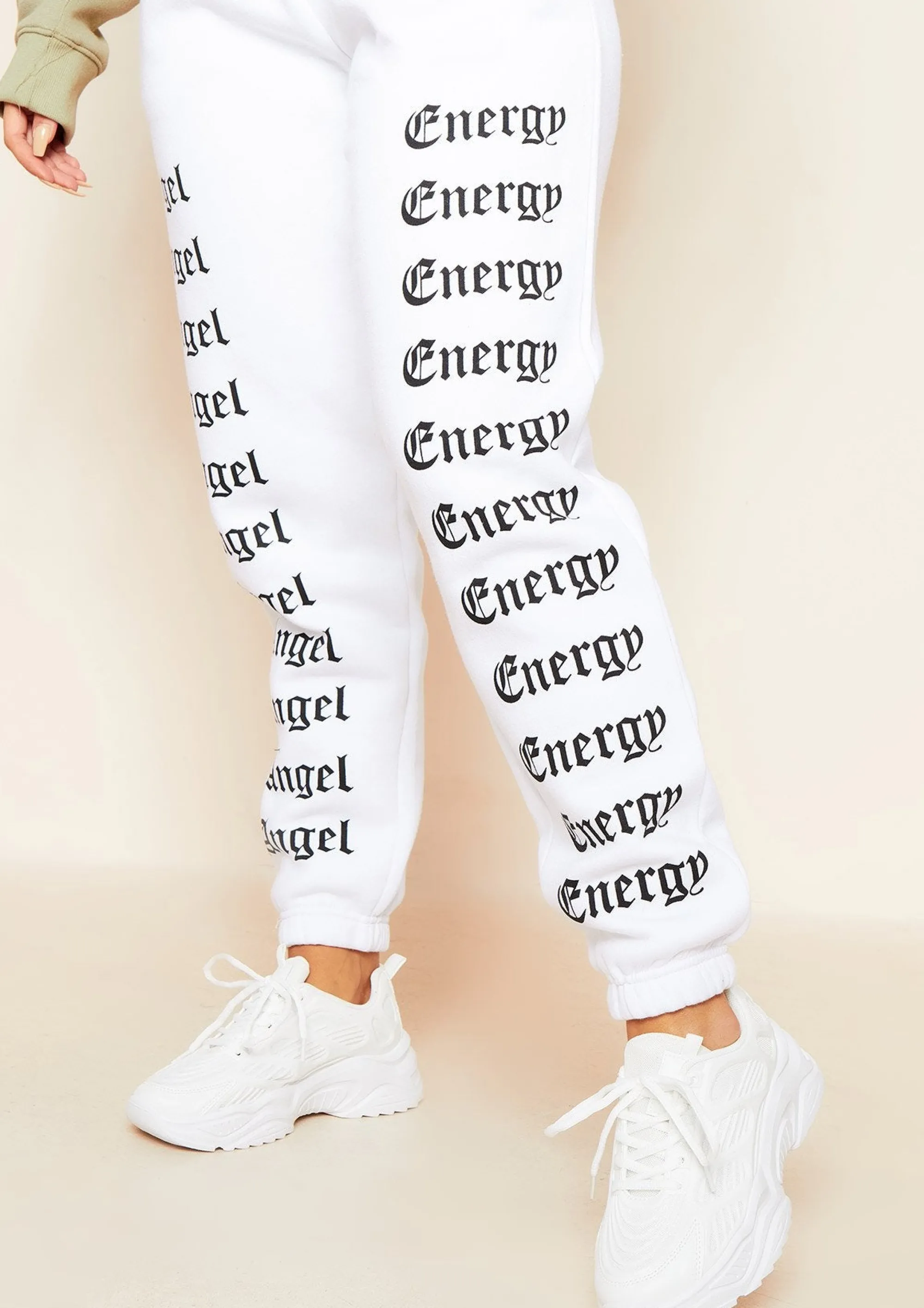 Missy Empire Melila White And Black Angel Energy Slogan Joggers^Women Loungewear