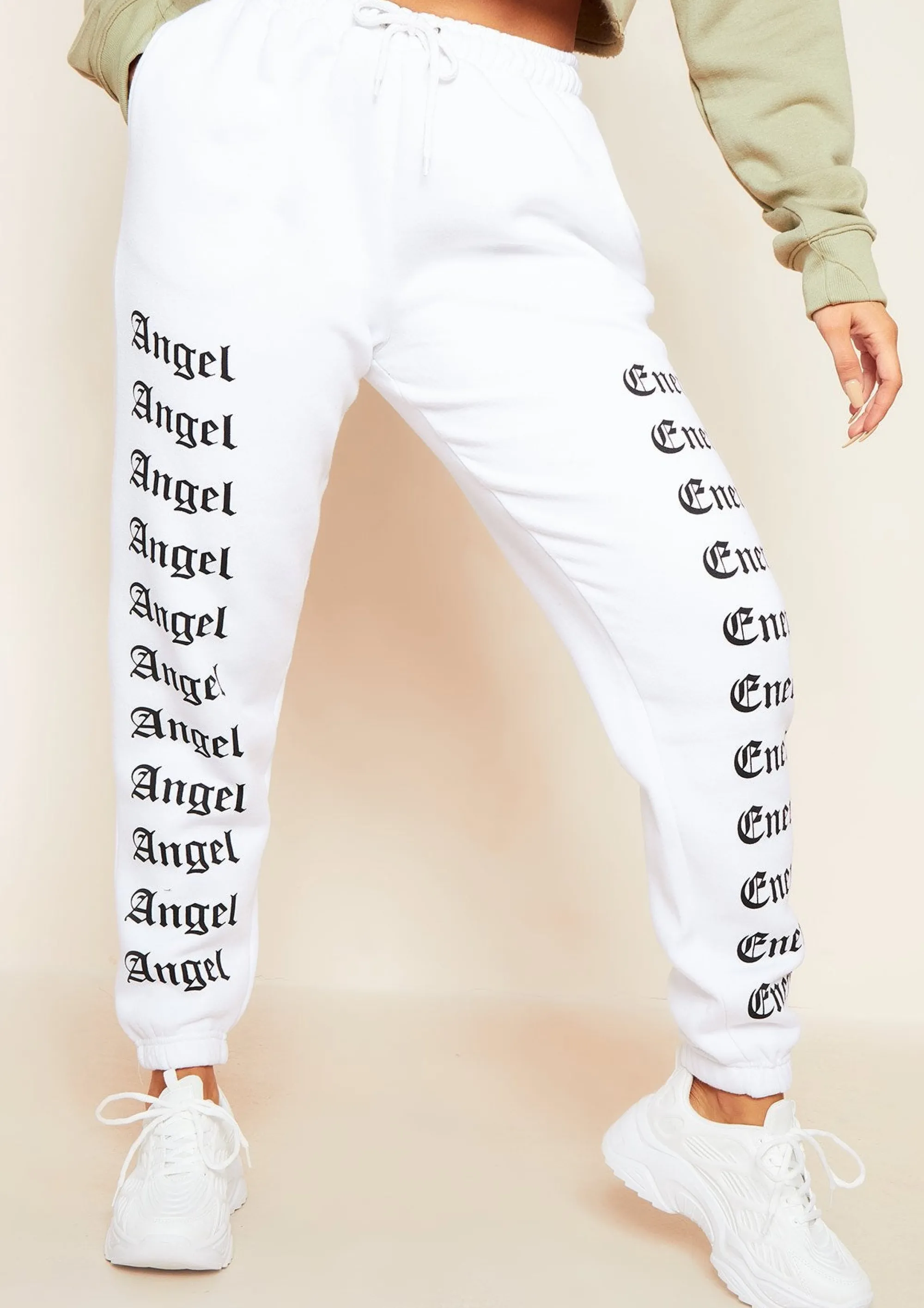 Missy Empire Melila White And Black Angel Energy Slogan Joggers^Women Loungewear