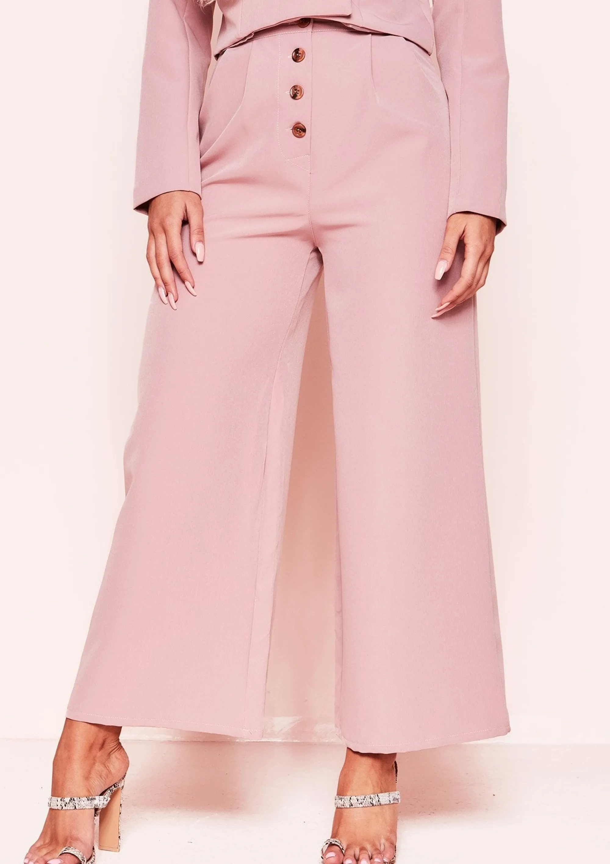 Missy Empire Meri Pink Button Wide Leg Culottes^Women Trousers