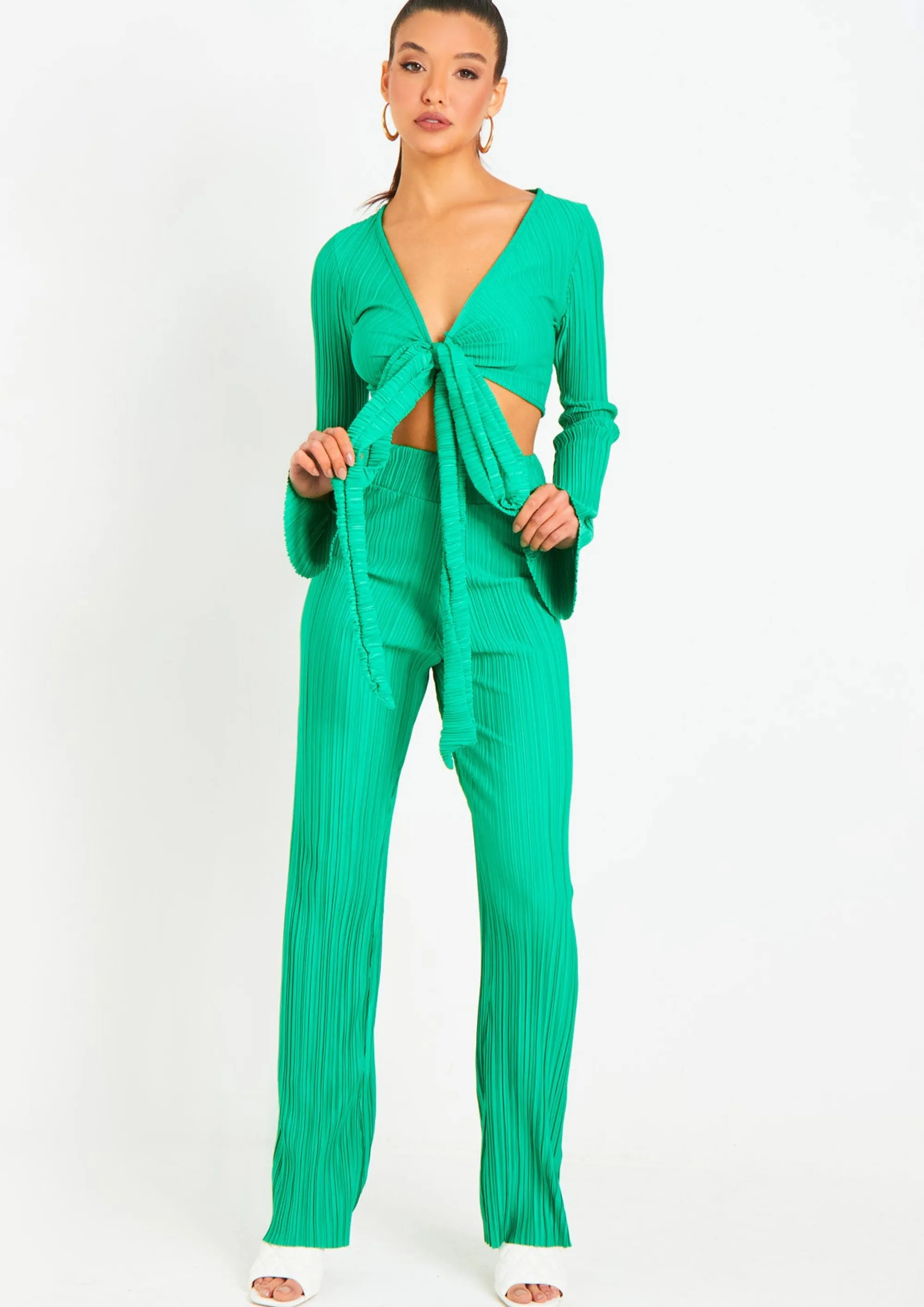 Missy Empire Mia Green Plisse High Waisted Trouser^Women Trousers