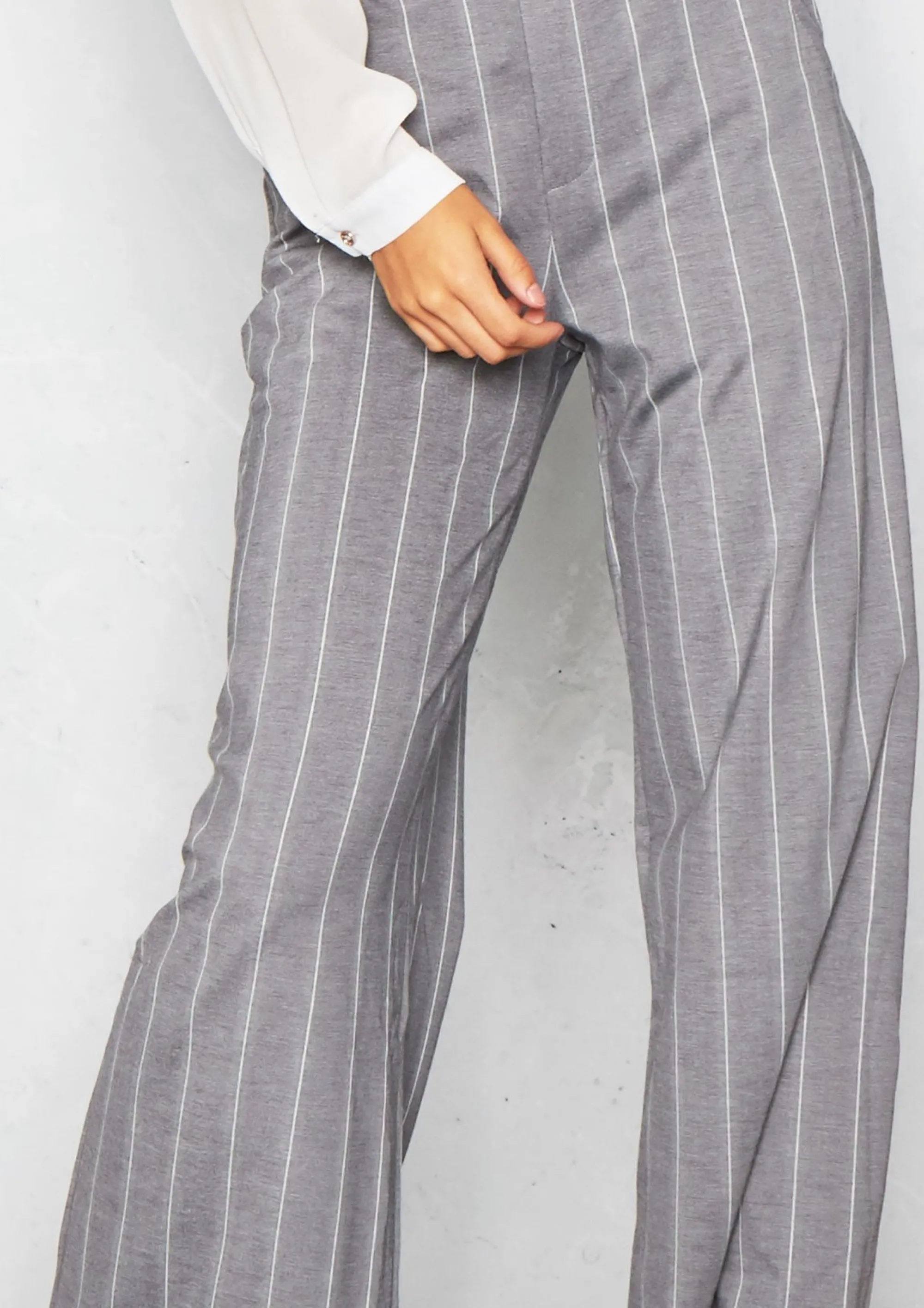 Missy Empire Michelle Grey Pinstripe Wide Leg Trousers^Women Trousers