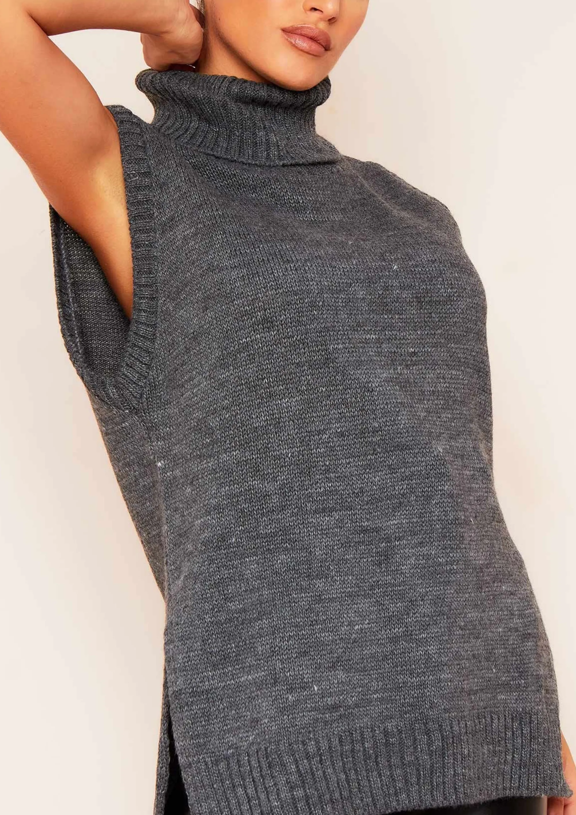 Missy Empire Milly Charcoal Soft Knit Roll Neck Vest Top Cheap