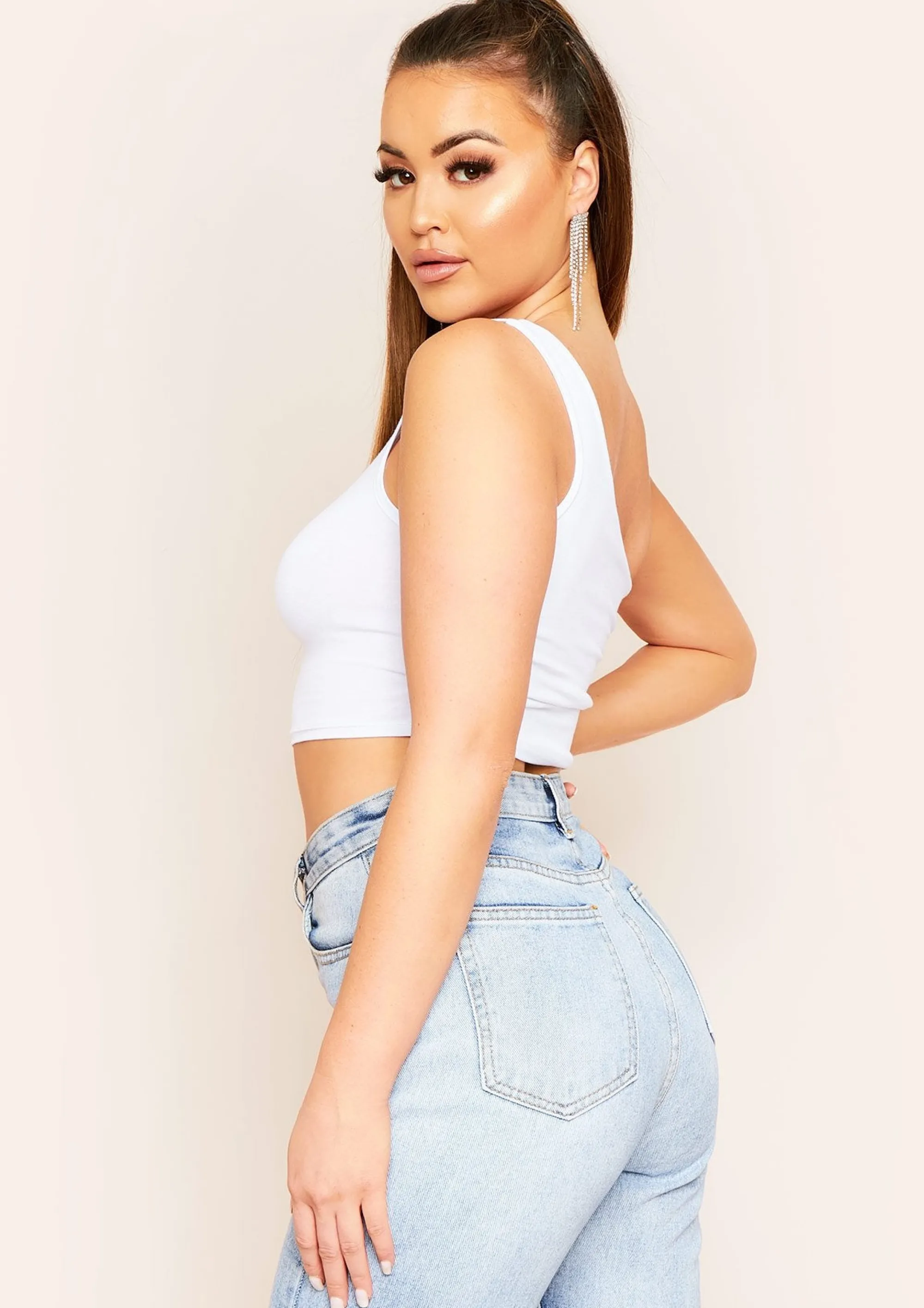 Missy Empire Mira White Basic One Shoulder Crop Top^Women Basics