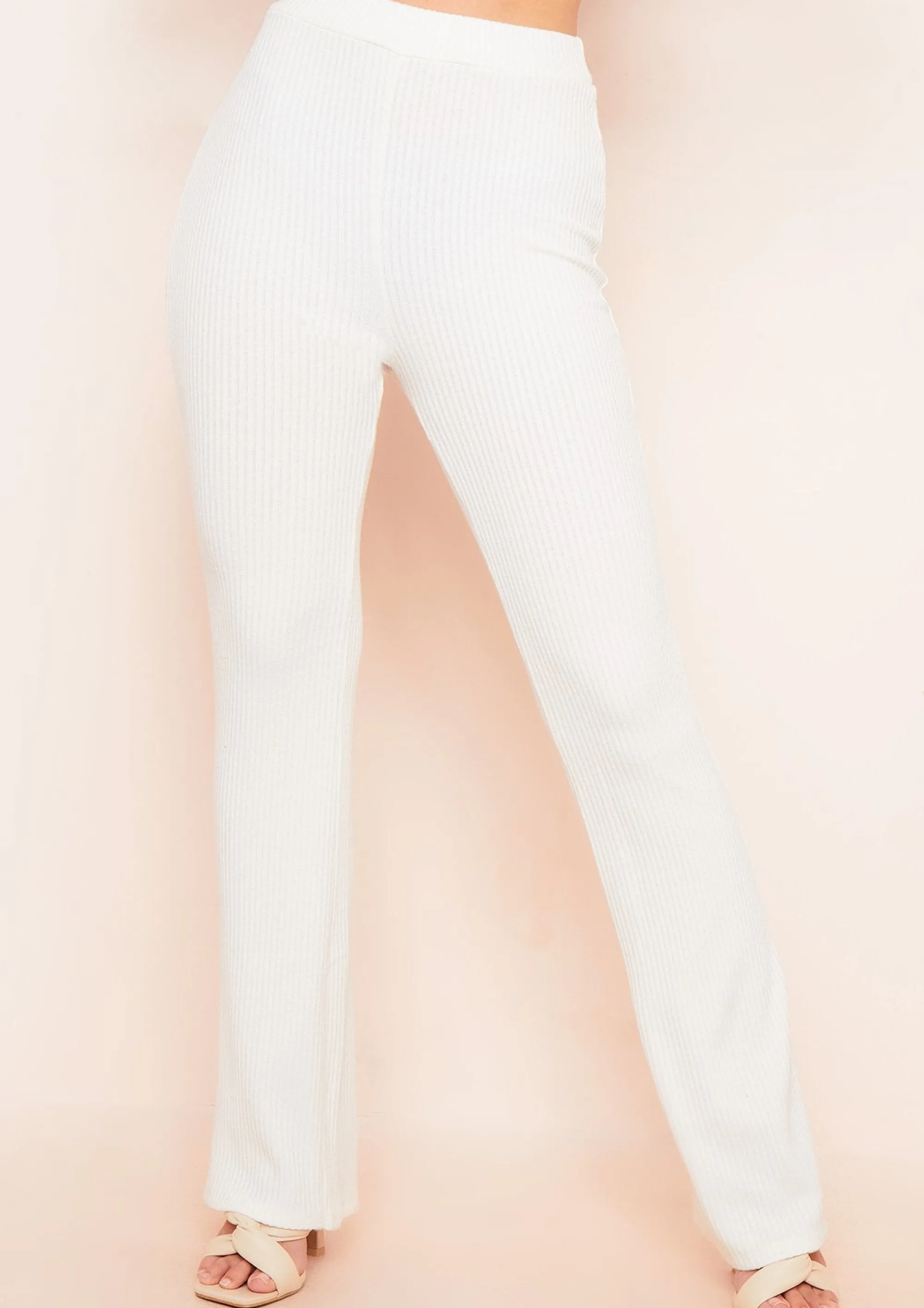 Missy Empire Miranda Cream Flare Brushed Ribbed Trousers^Women Trousers