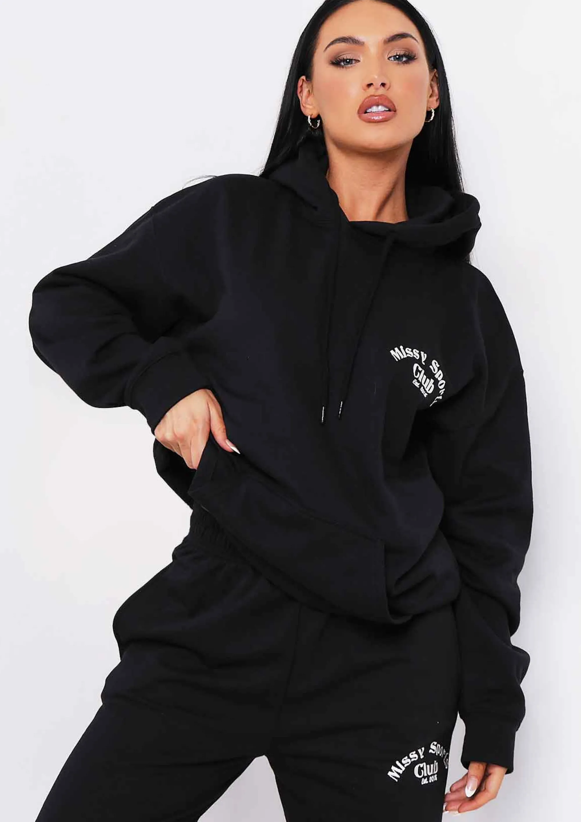 Missy Empire Misha Black Missy Sports Club Oversized Hoodie^Women Tracksuits