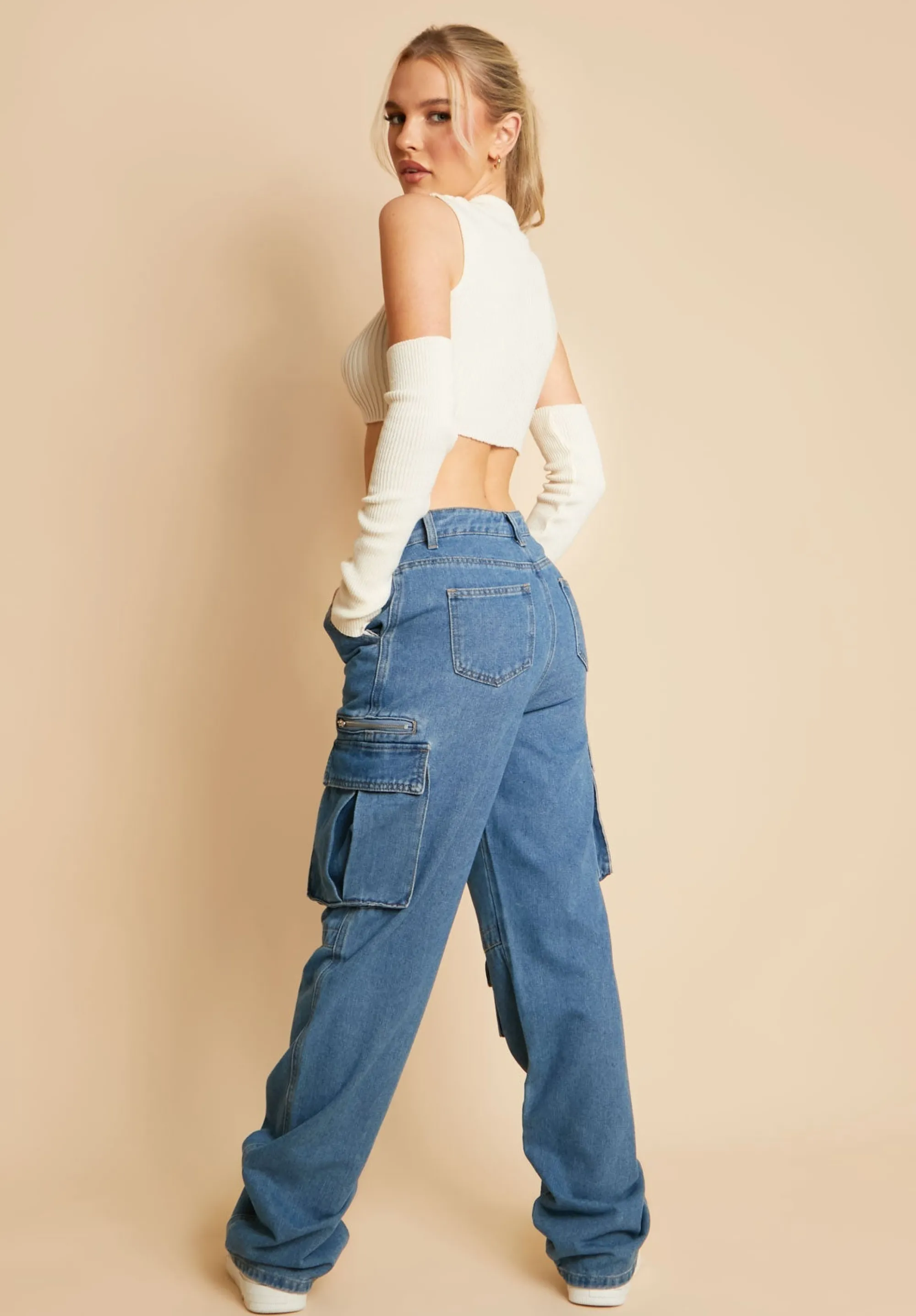 Missy Empire Misha Blue Wash Cargo Jeans Best Sale