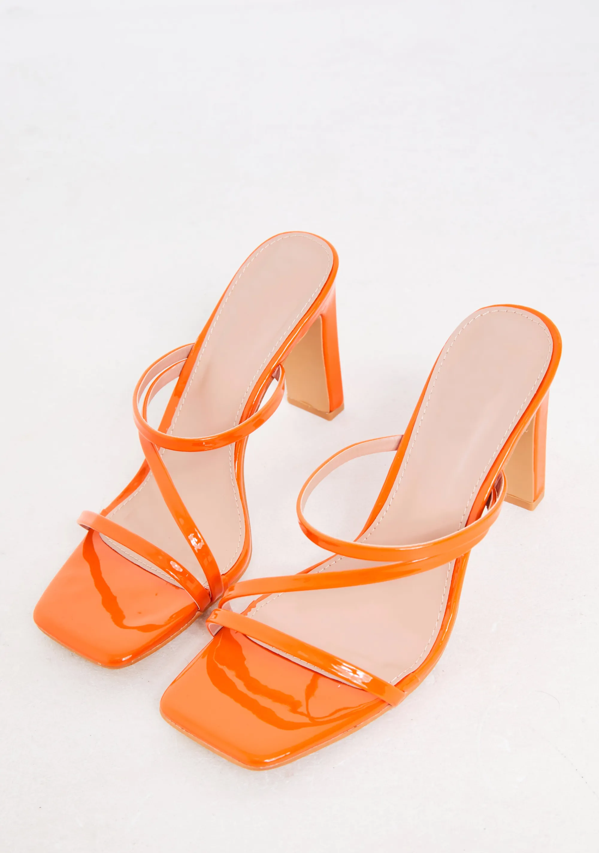 Missy Empire Mya Orange Square Toe Strappy Mules^Women Heels