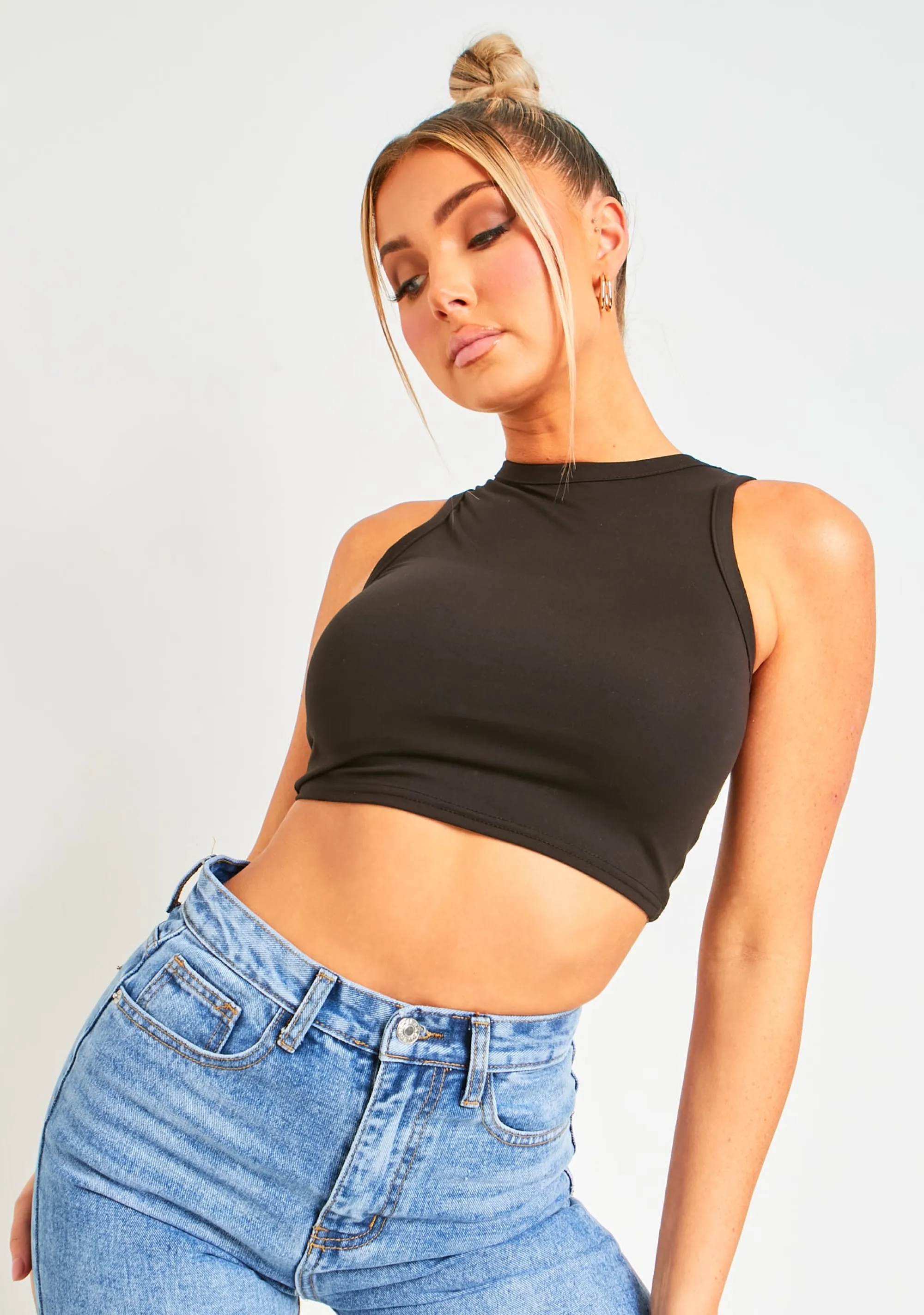 Missy Empire Myla Black Premium Sculpt Racer Crop Top Shop