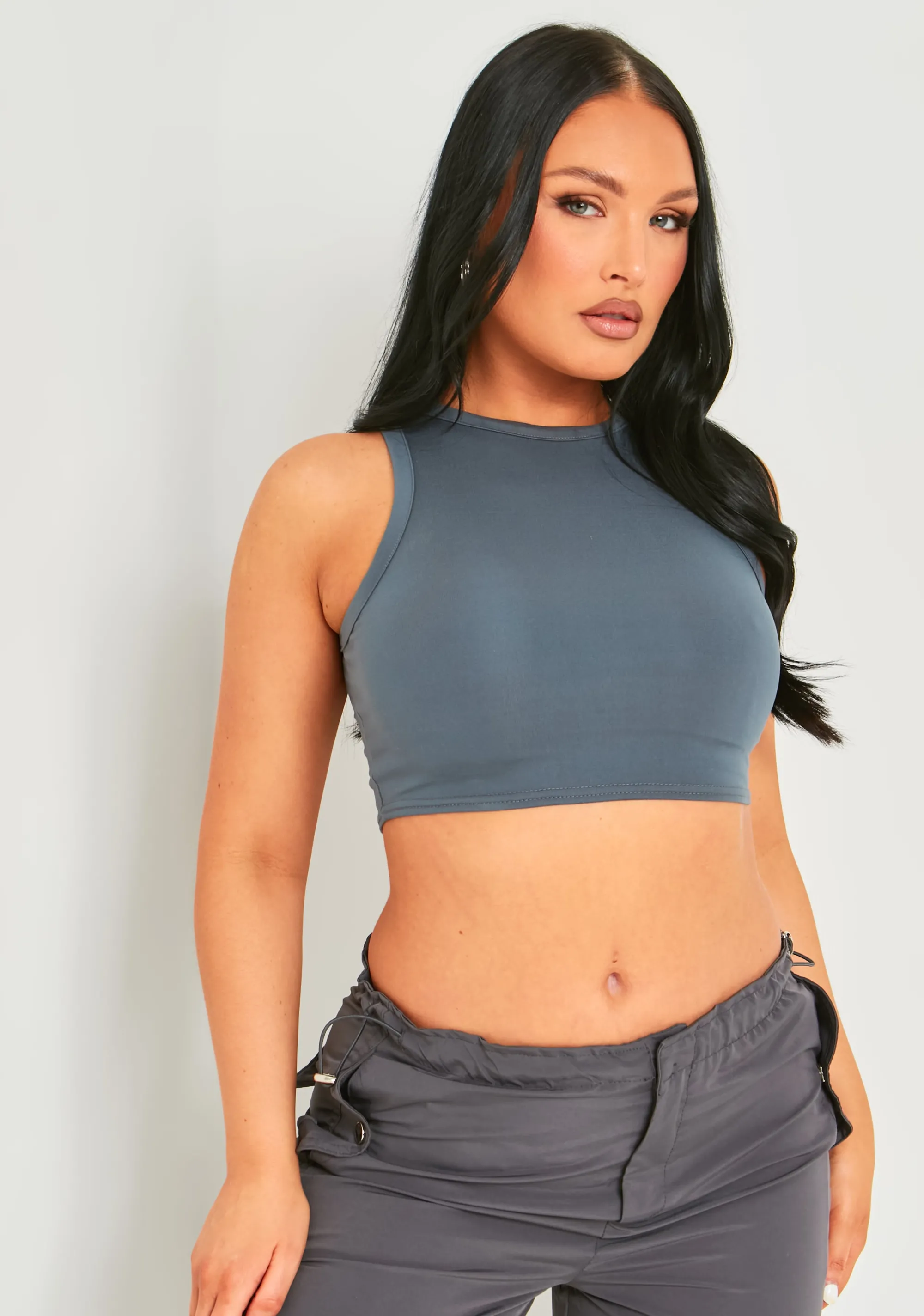 Missy Empire Myla Grey Premium Sculpt Racer Crop Top Cheap