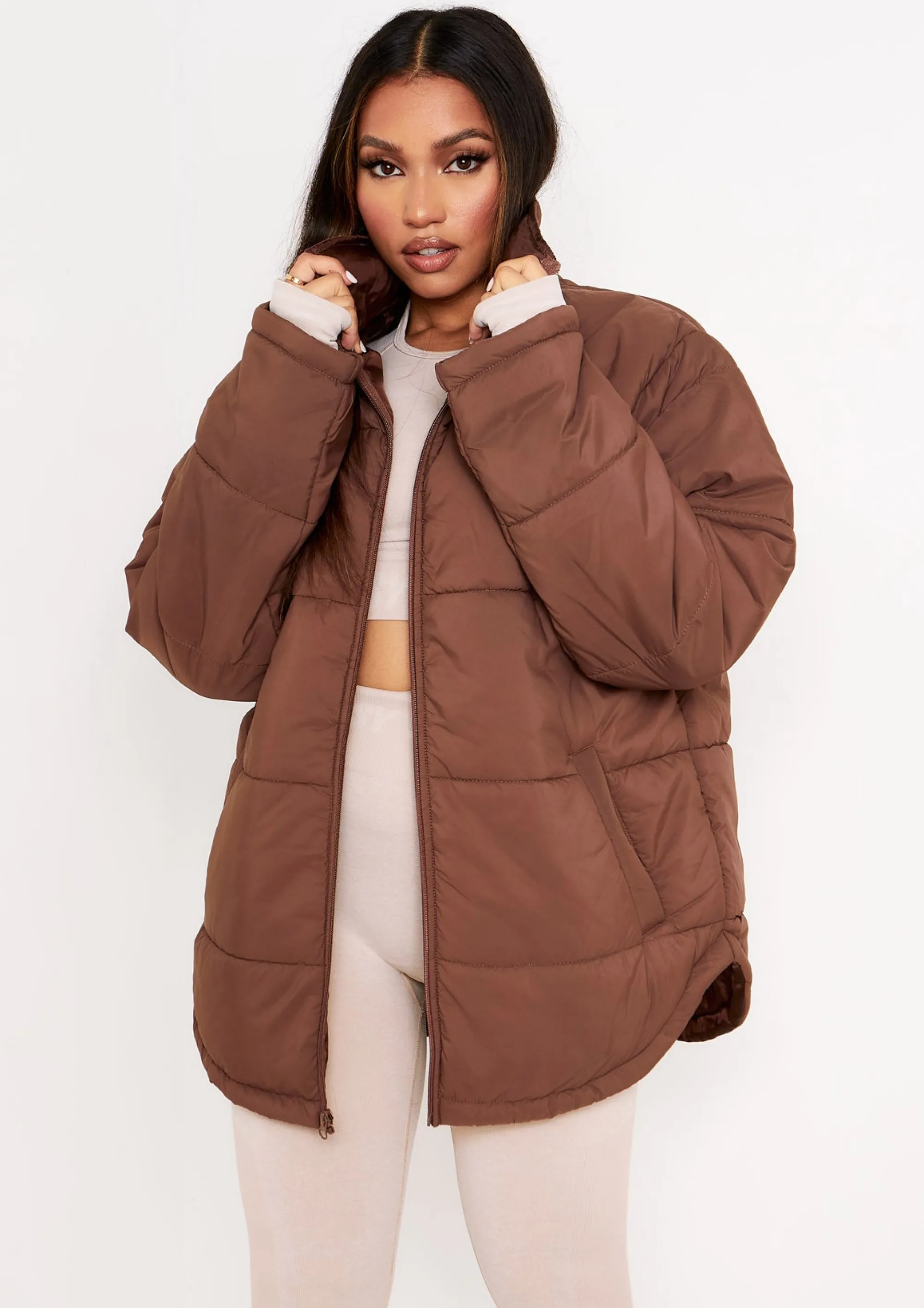 Missy Empire Nalia Chocolate Oversized Puffa Coat Best