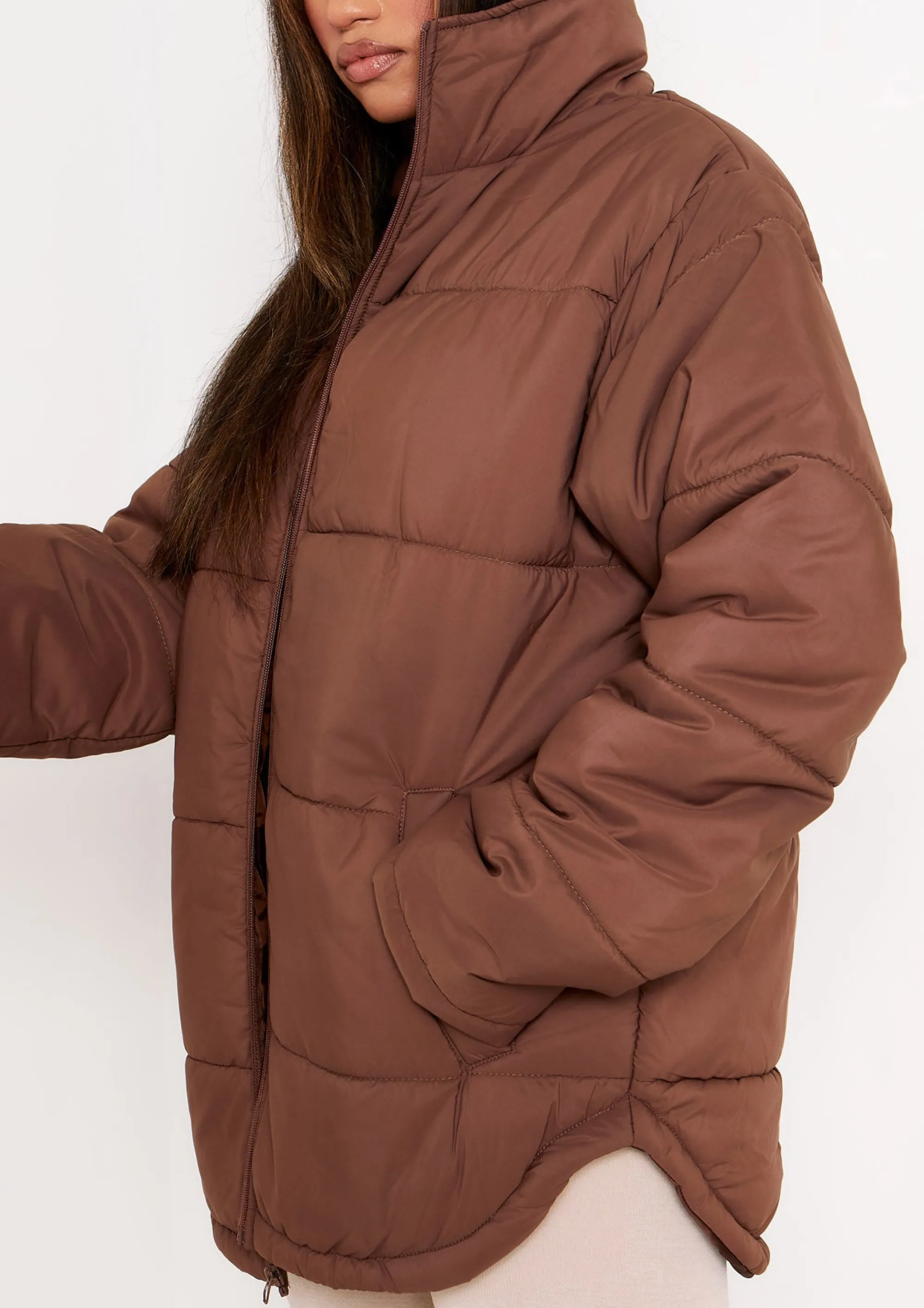 Missy Empire Nalia Chocolate Oversized Puffa Coat Best