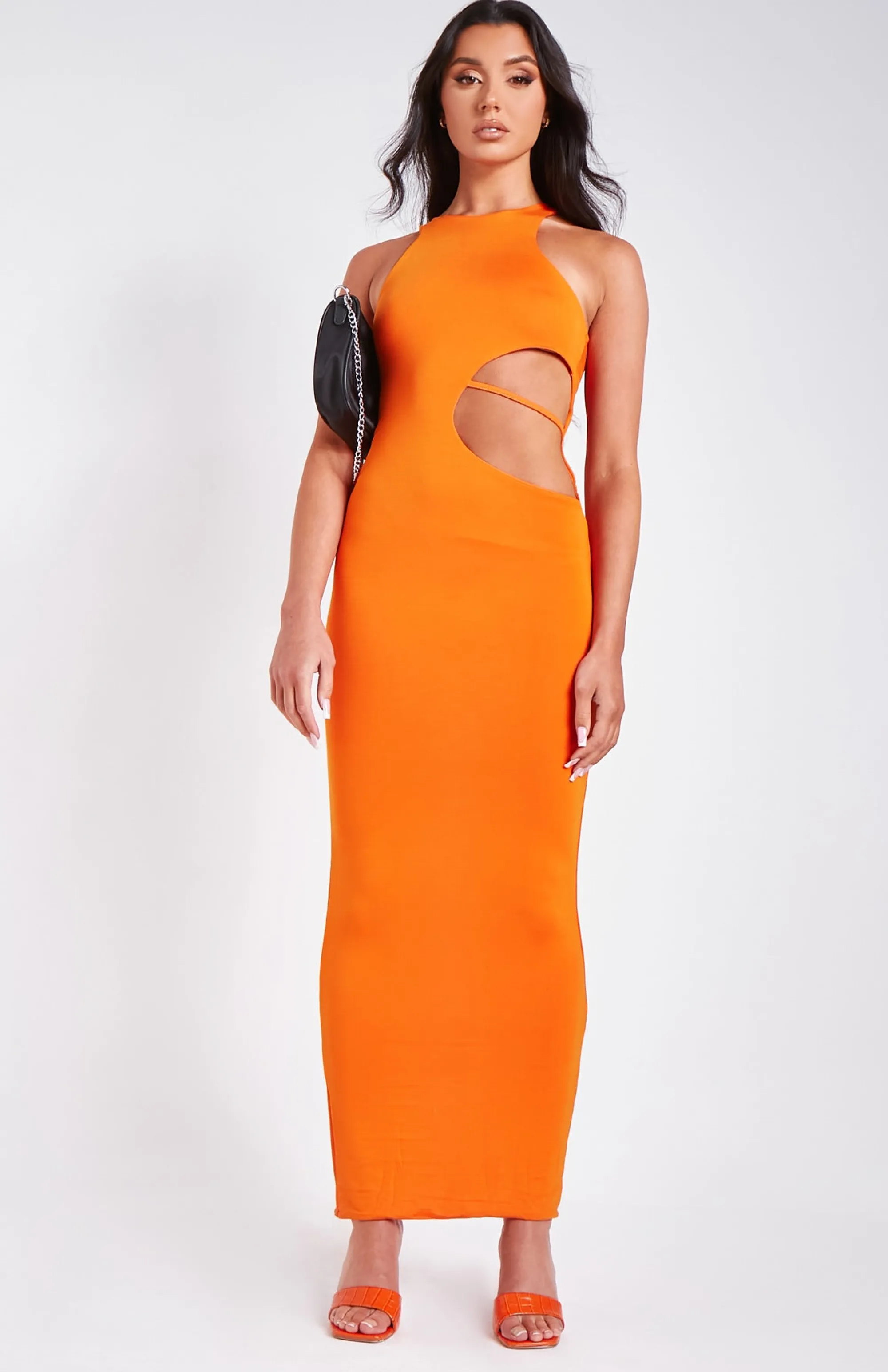 Missy Empire Naomi Orange Racer Back Thong Side Maxi Dress^Women Dresses