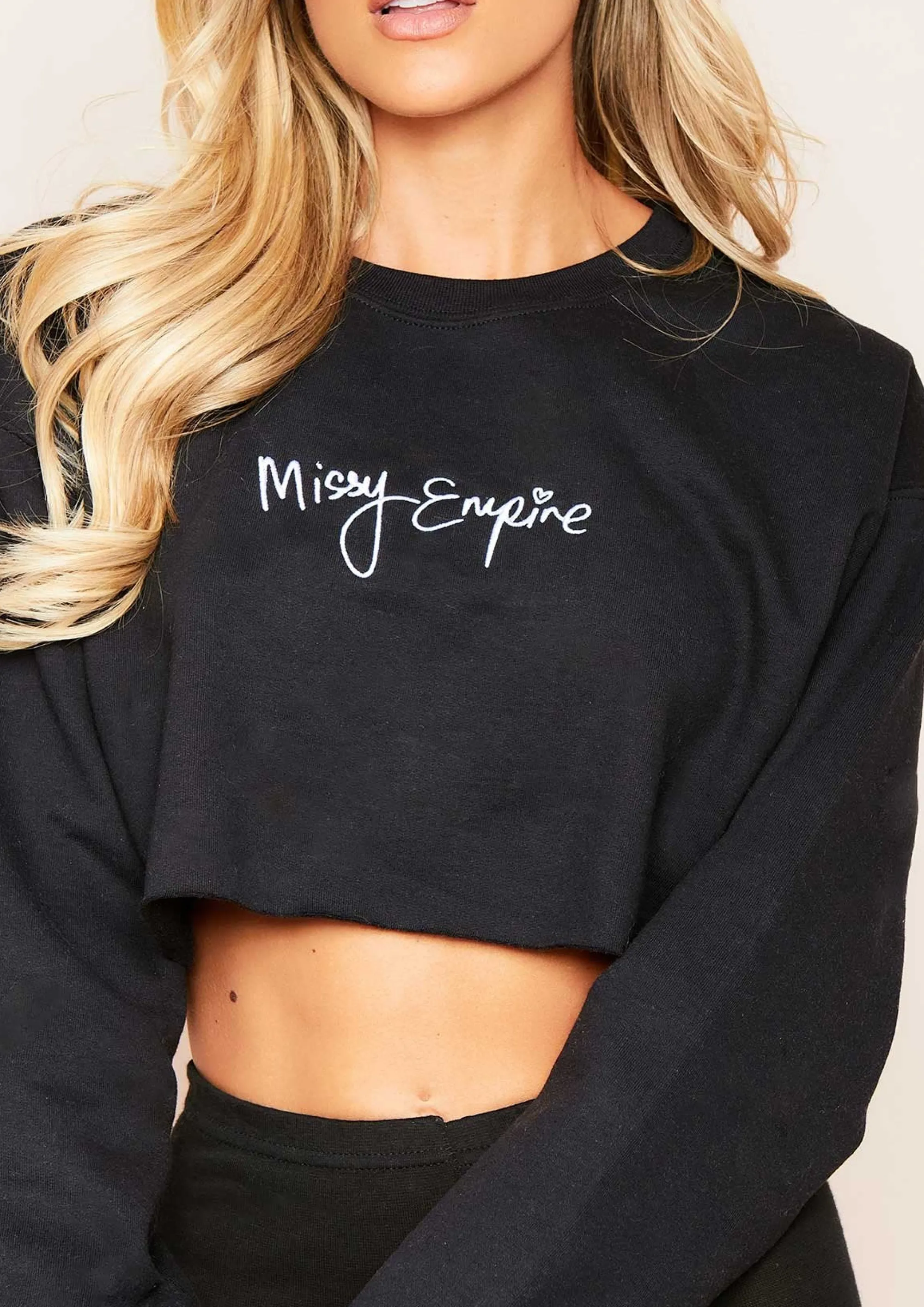 Missy Empire Nicole Black Branded Slogan Cropped Sweater^Women Loungewear