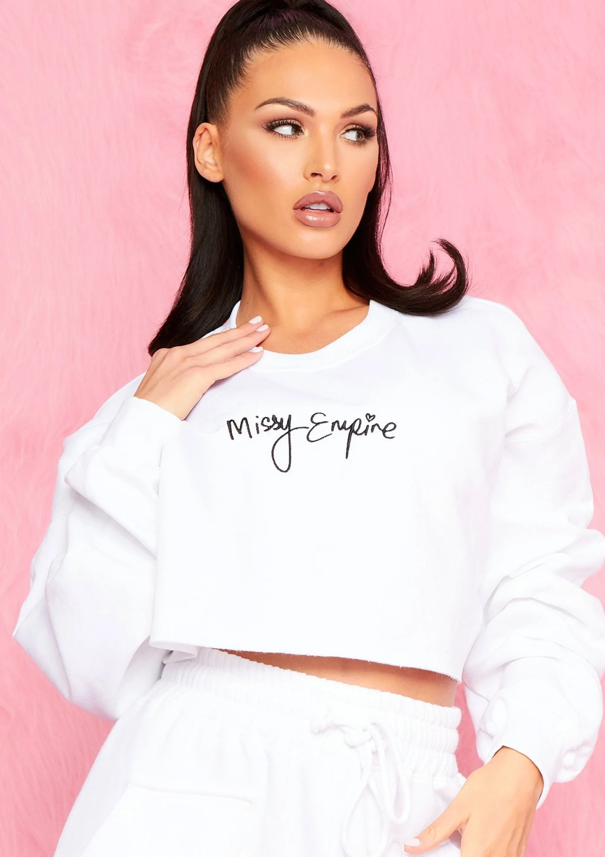 Missy Empire Nicole White Branded Slogan Cropped Sweater^Women Loungewear