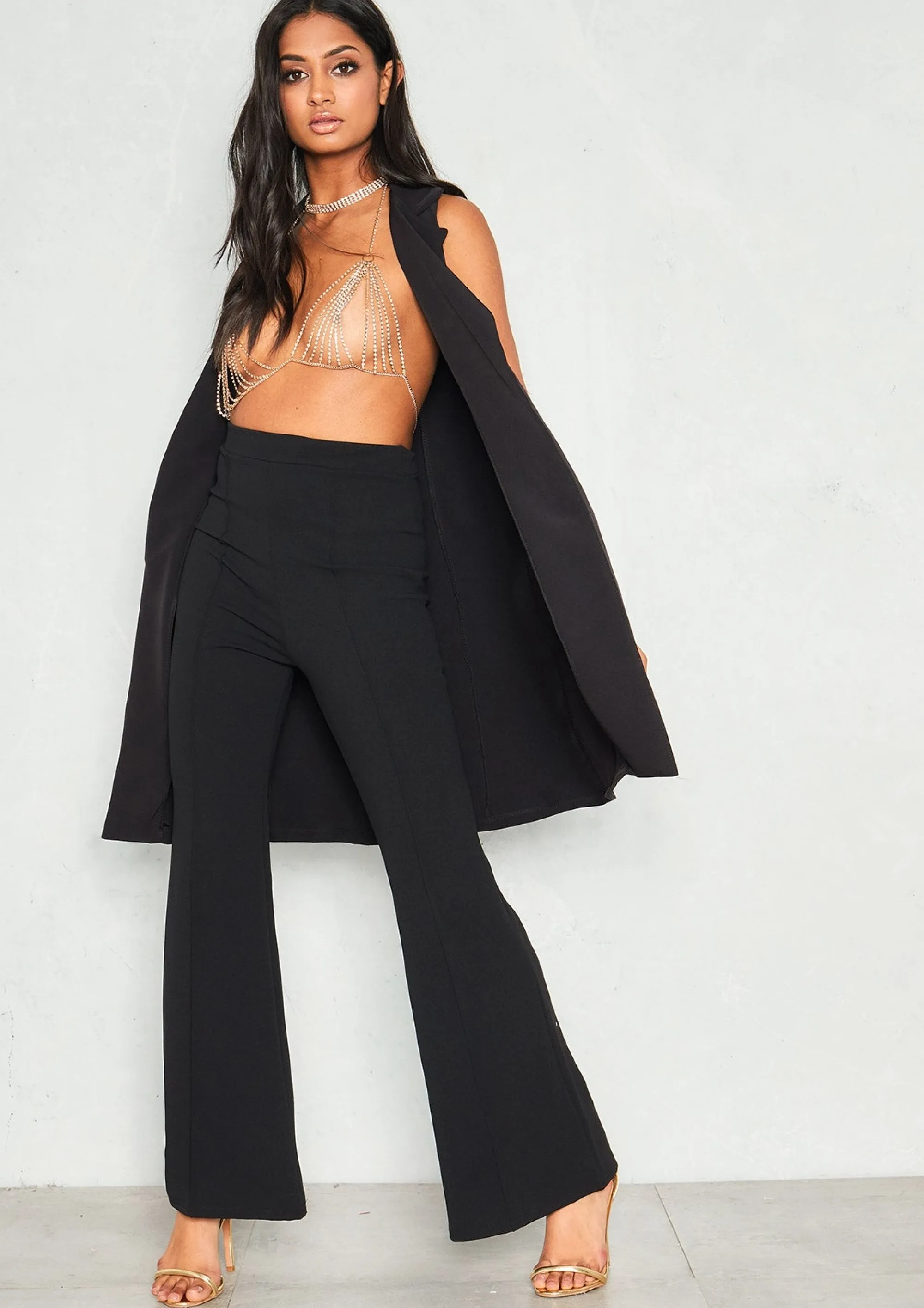 Missy Empire Nikita Black Stitched Flare Leg Trousers^Women Trousers