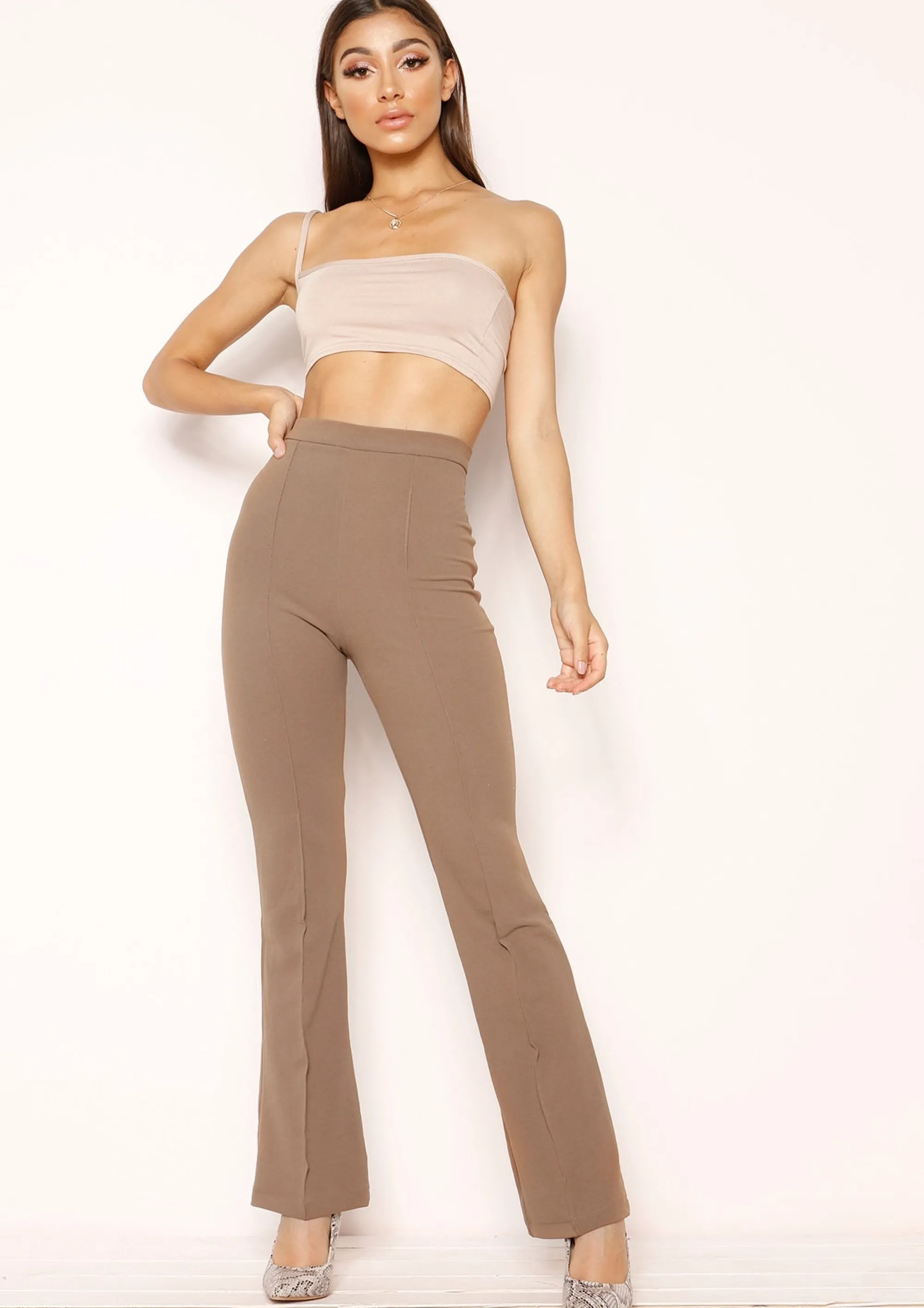 Missy Empire Nikita Brown High Waist Straight Leg Trousers^Women Trousers