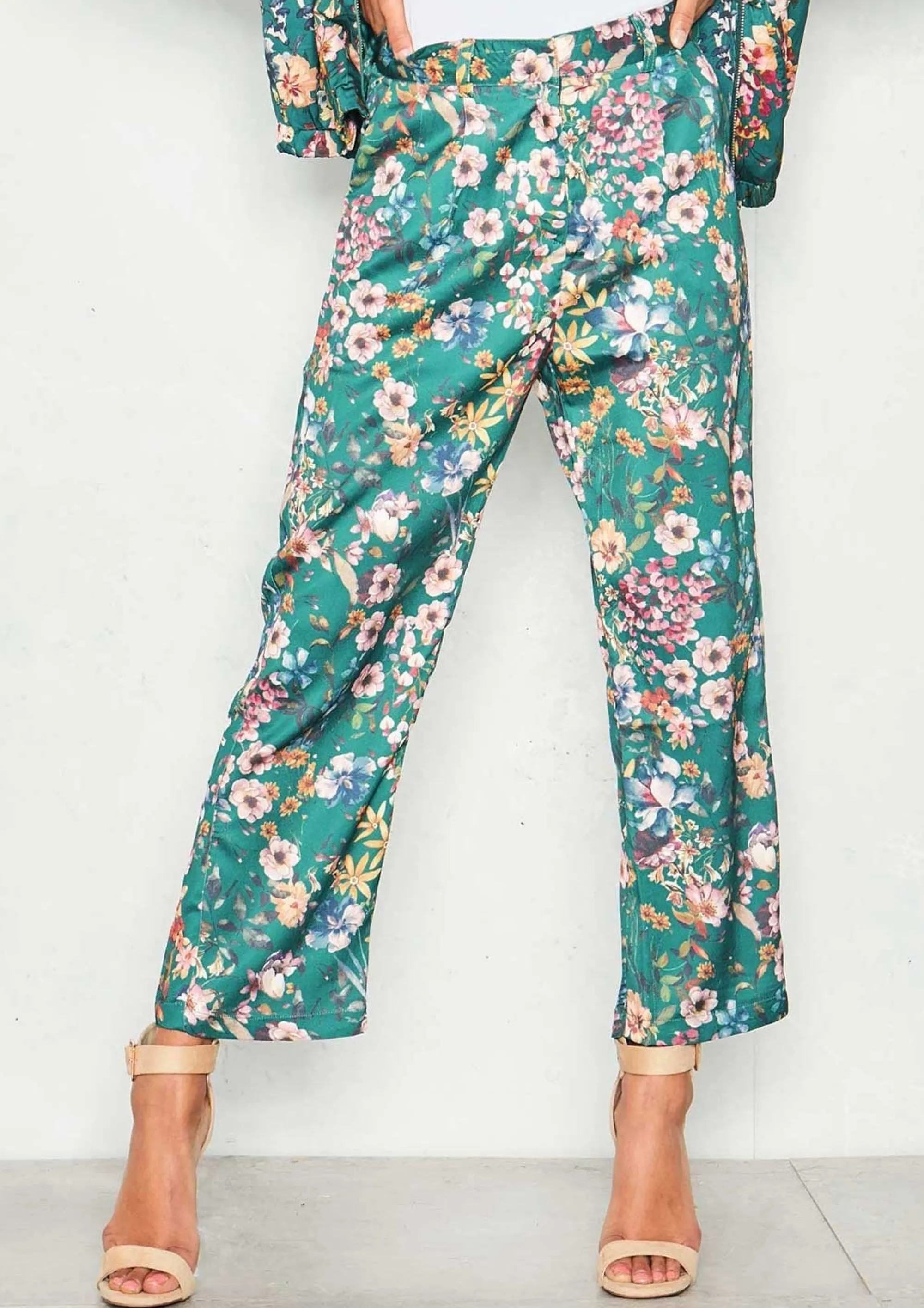 Missy Empire Nova Green Satin Floral Trousers^Women Trousers