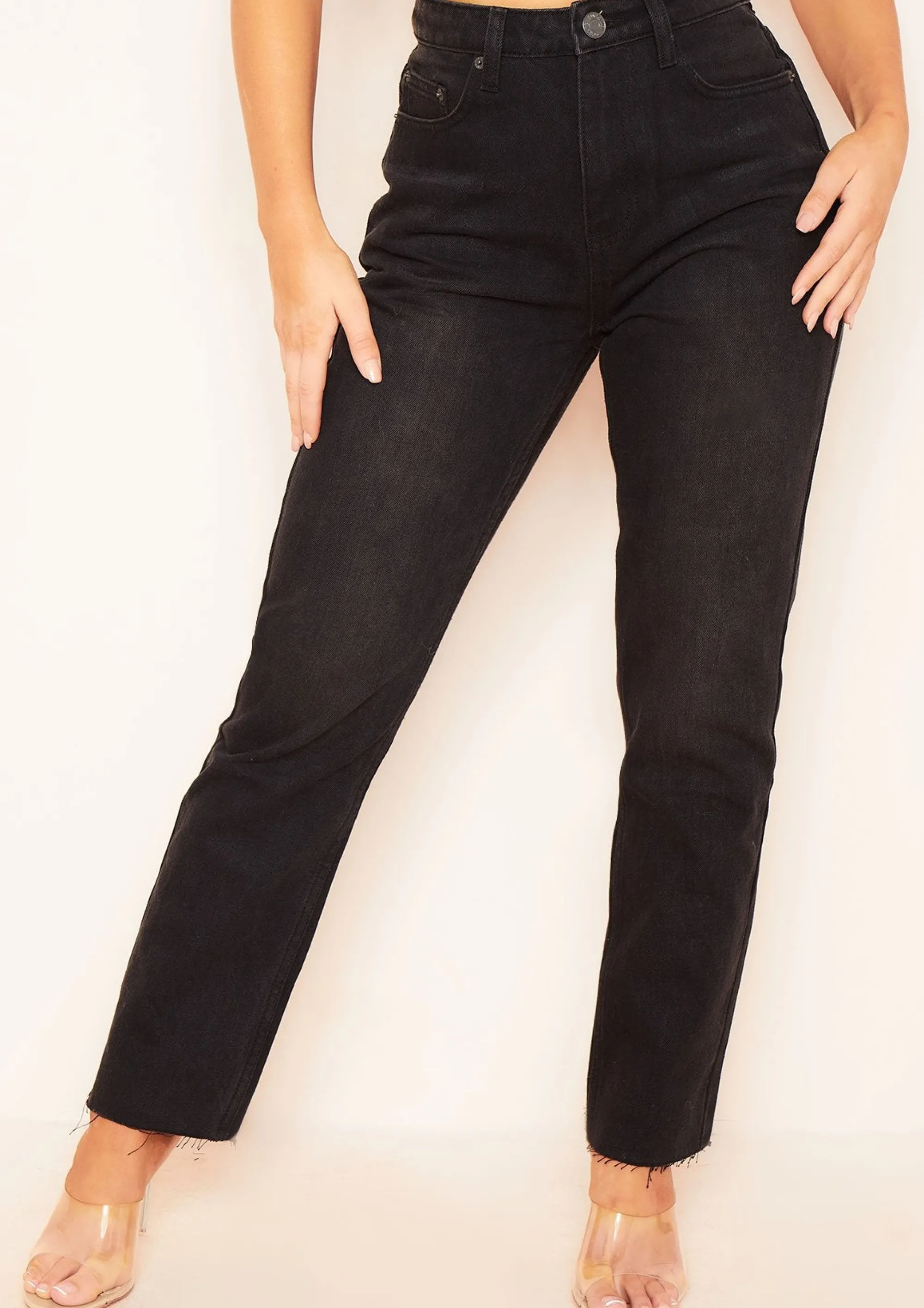 Missy Empire Olivia Black Raw Hem Denim Mom Jeans Online