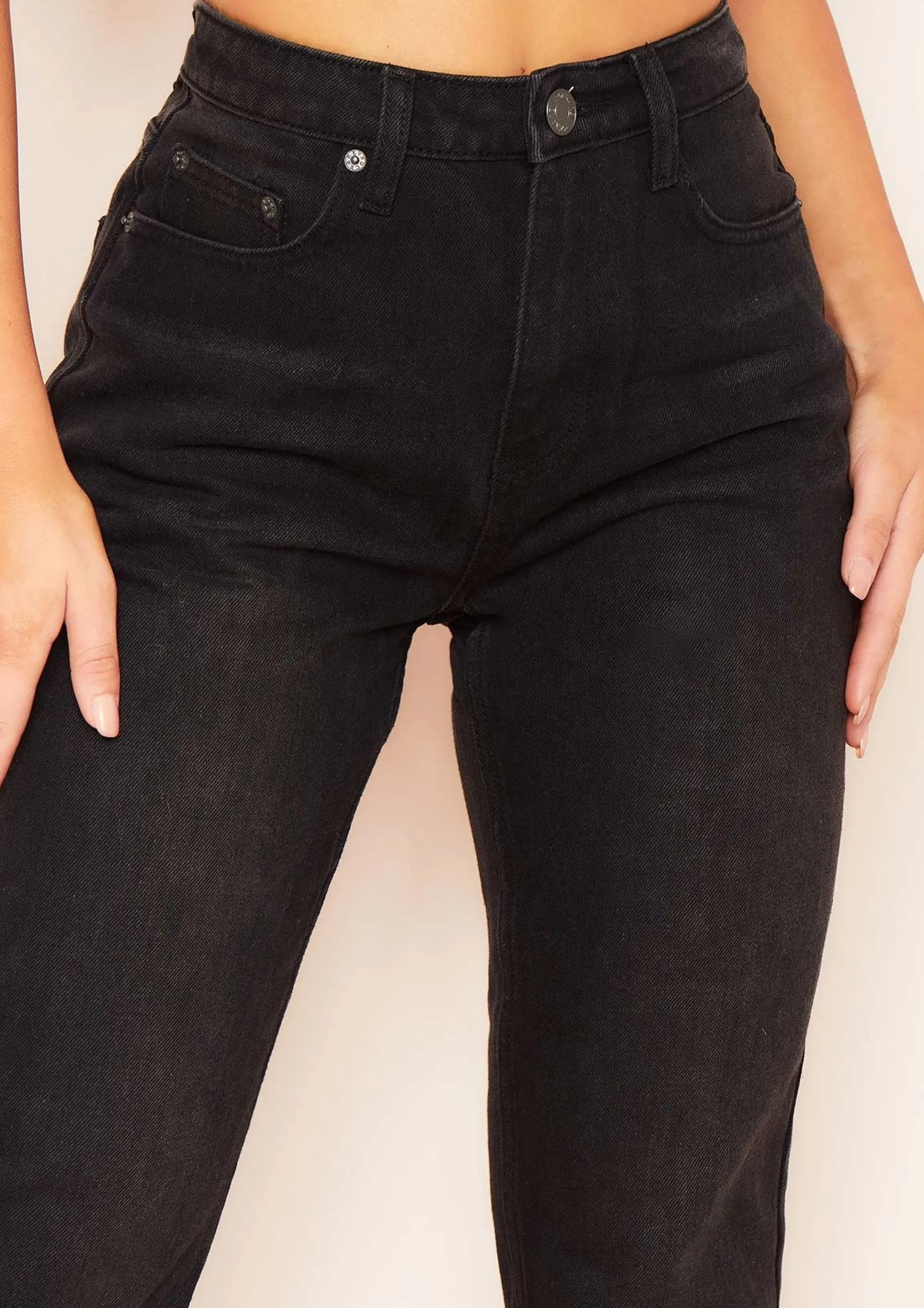 Missy Empire Olivia Black Raw Hem Denim Mom Jeans Online