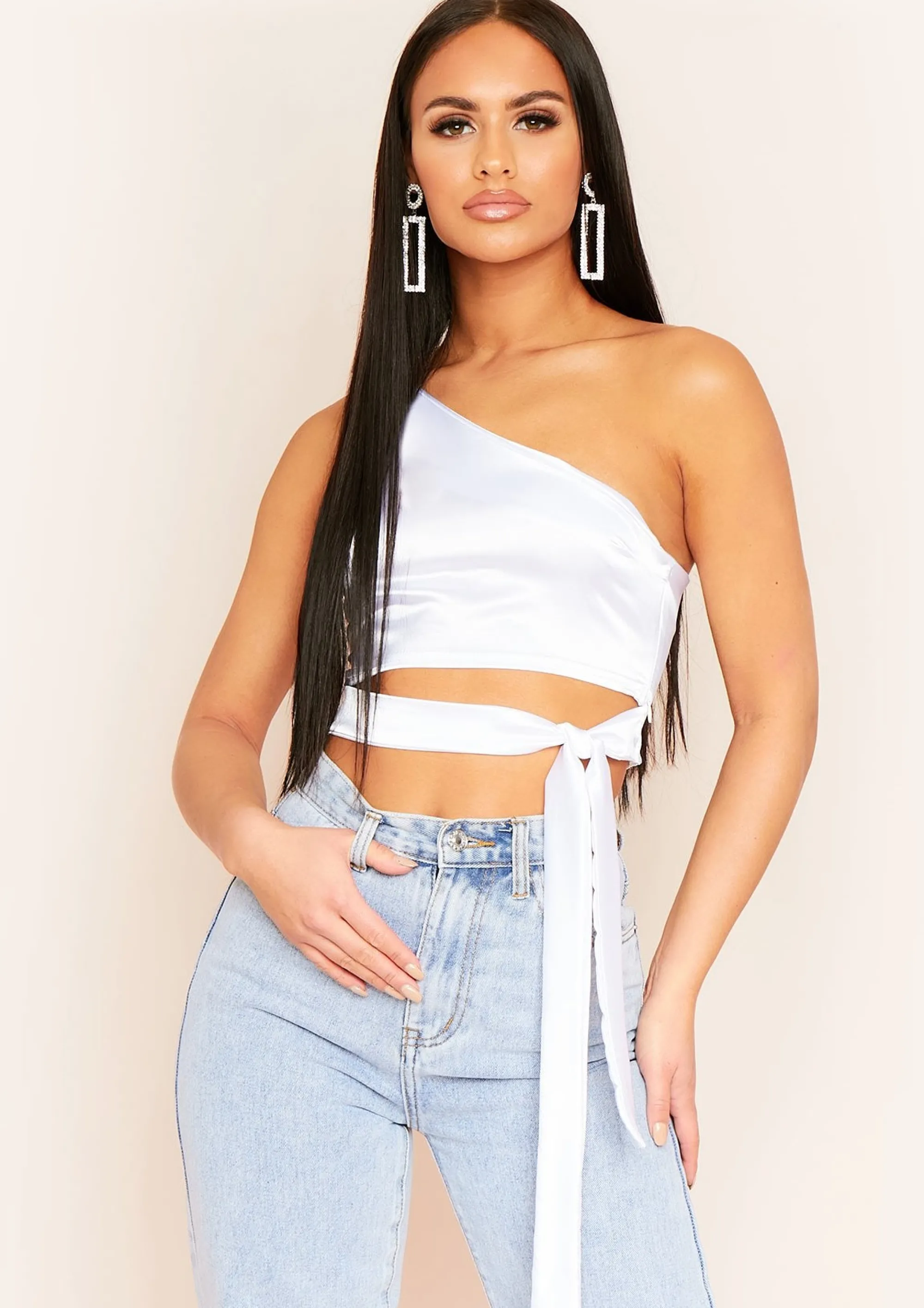 Missy Empire Ovidia White One Shoulder Satin Crop Top Store