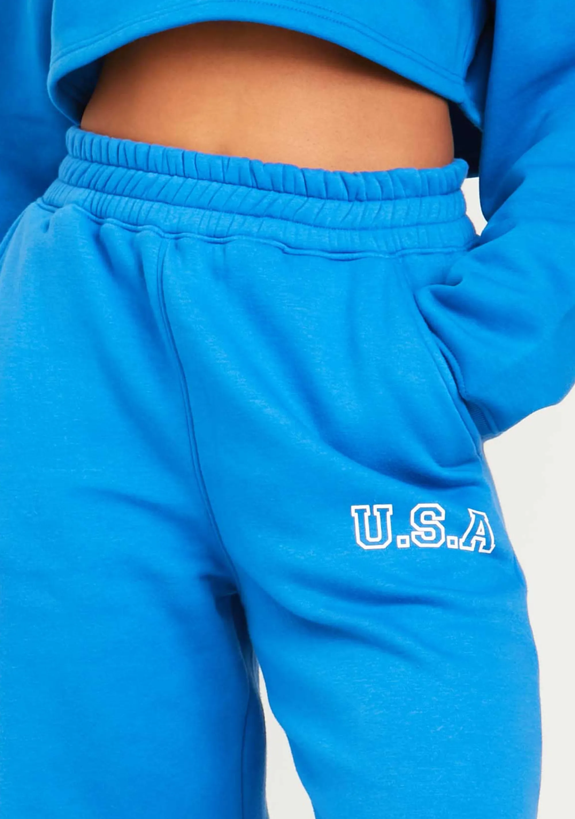 Missy Empire Paris Blue Straight Leg Jogger^Women Tracksuits