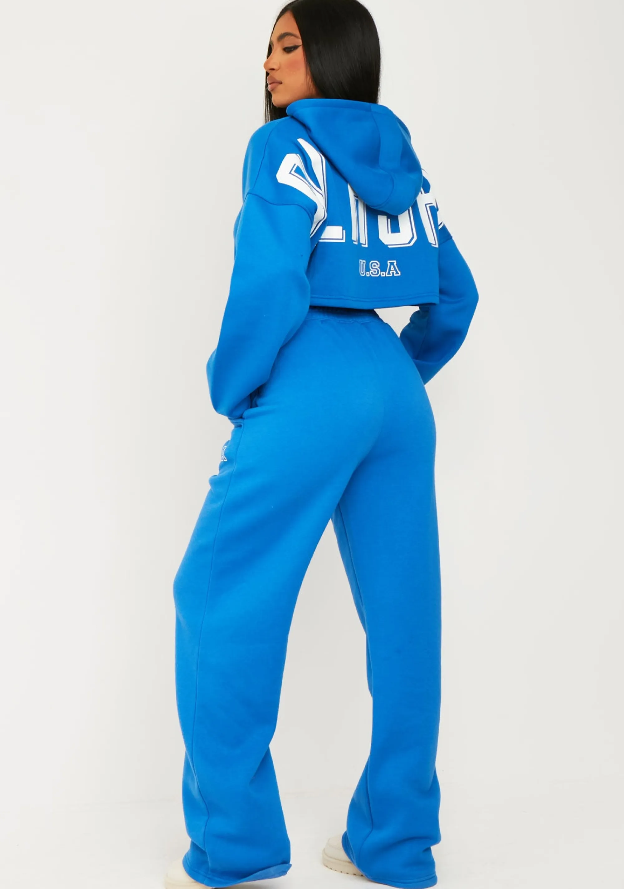 Missy Empire Paris Blue Straight Leg Jogger^Women Tracksuits