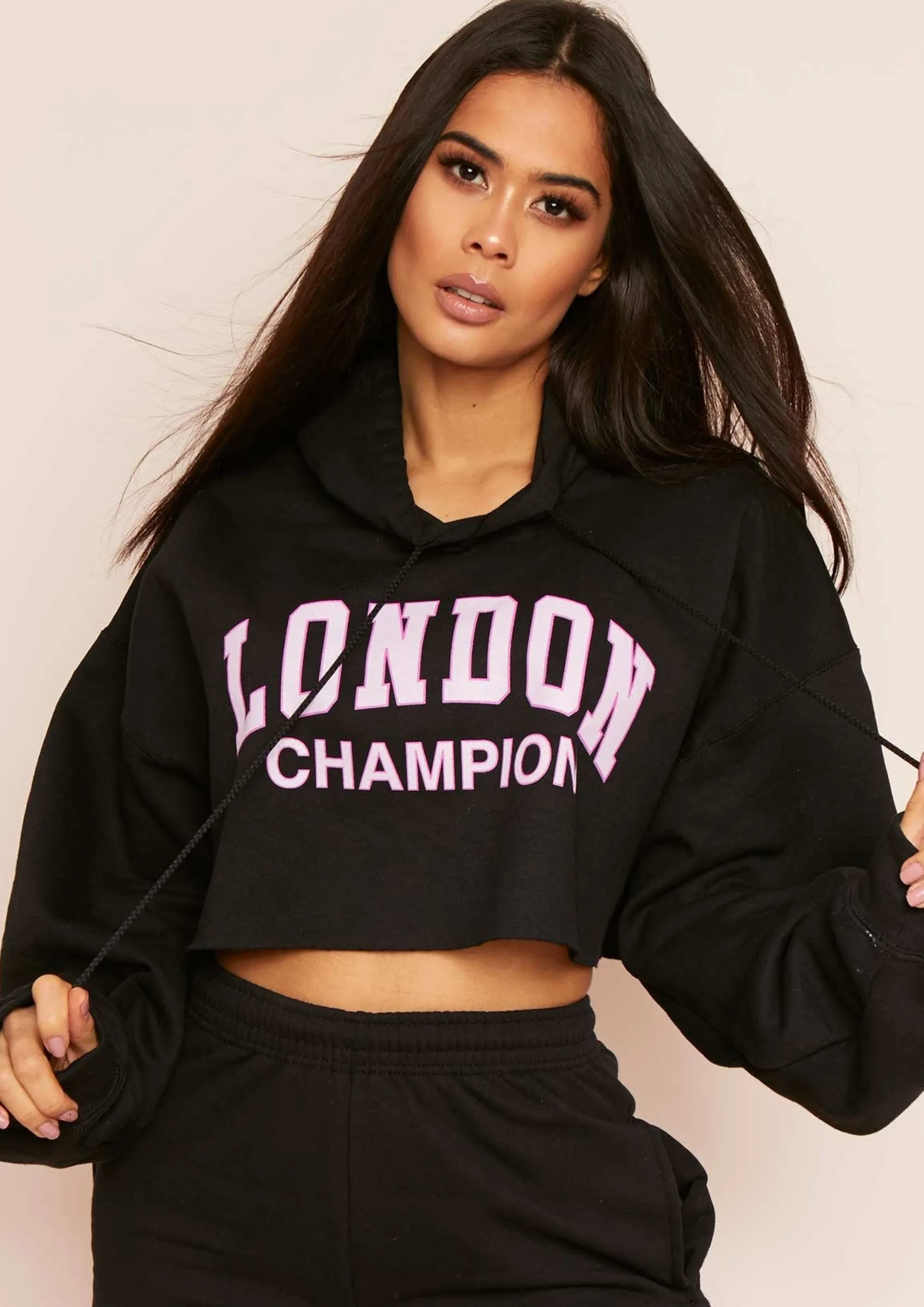 Missy Empire Parker Black Slogan Oversized Cropped Hoodie^Women Loungewear