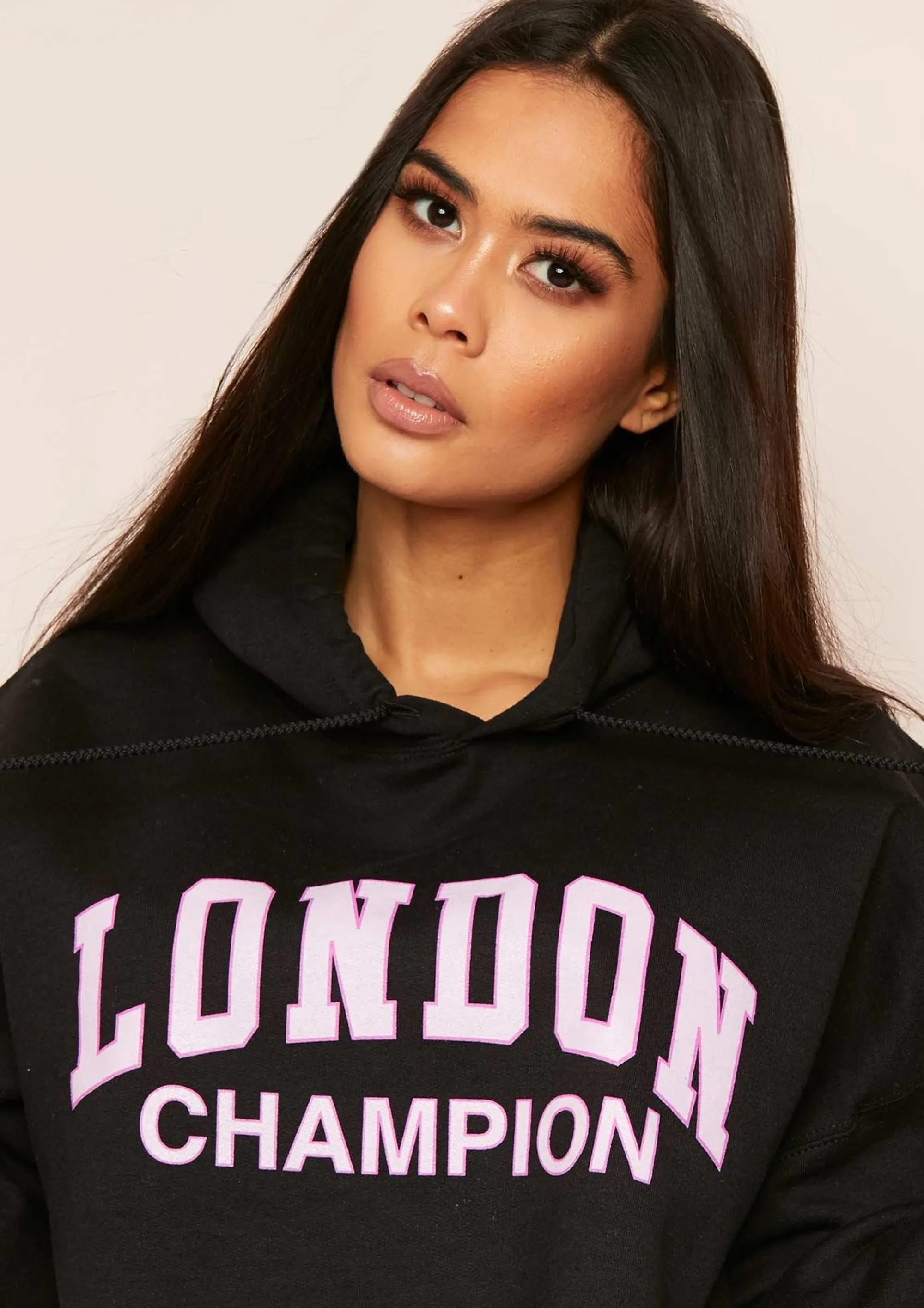 Missy Empire Parker Black Slogan Oversized Cropped Hoodie^Women Loungewear