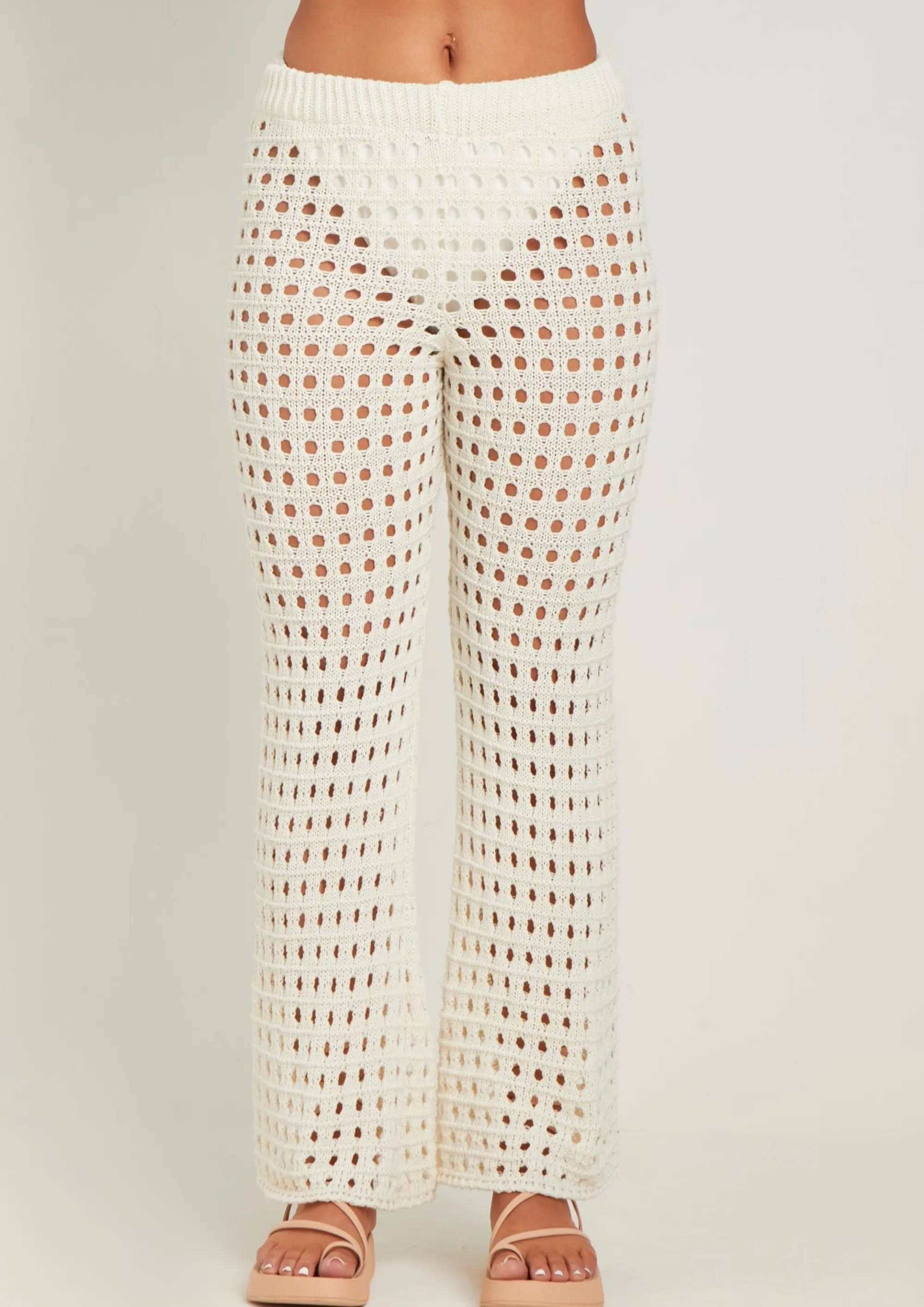 Missy Empire Patricia Ivory Crochet Wide Leg Beach Trousers^Women Trousers