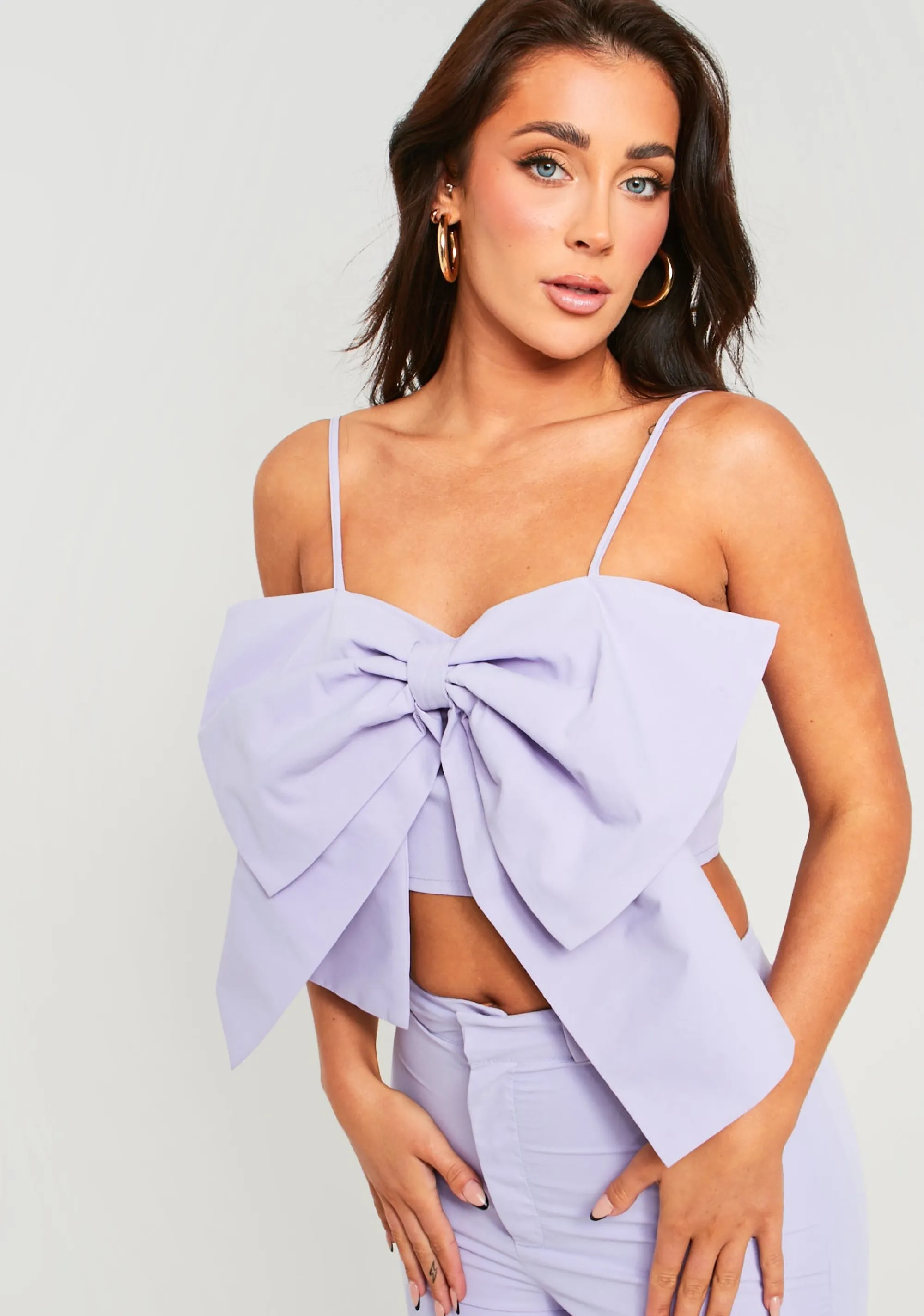 Missy Empire Penelope Lilac Oversized Bow Crop Top Outlet