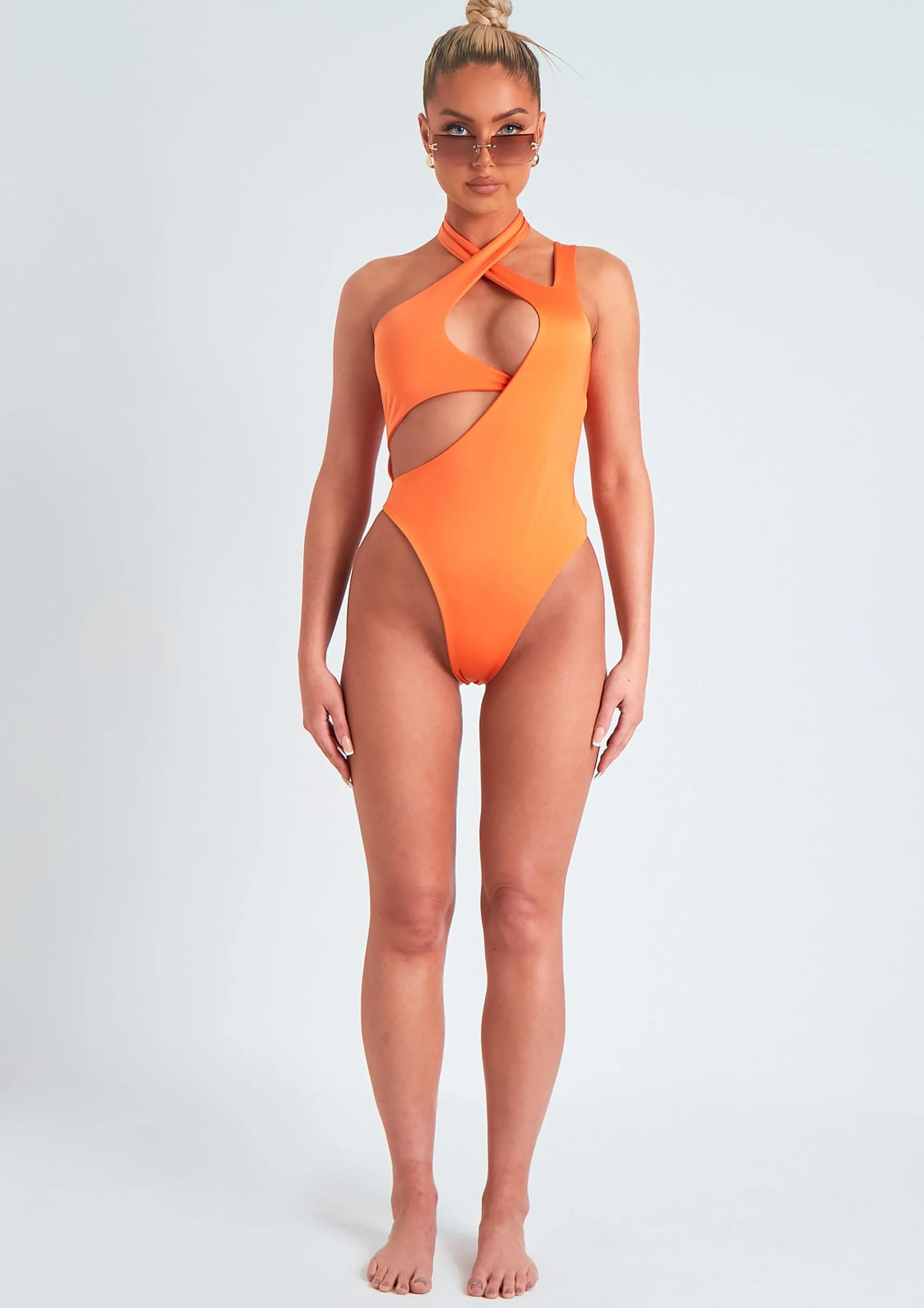 Missy Empire Petra Orange Halter Neck Cut Out Swimsuit Discount