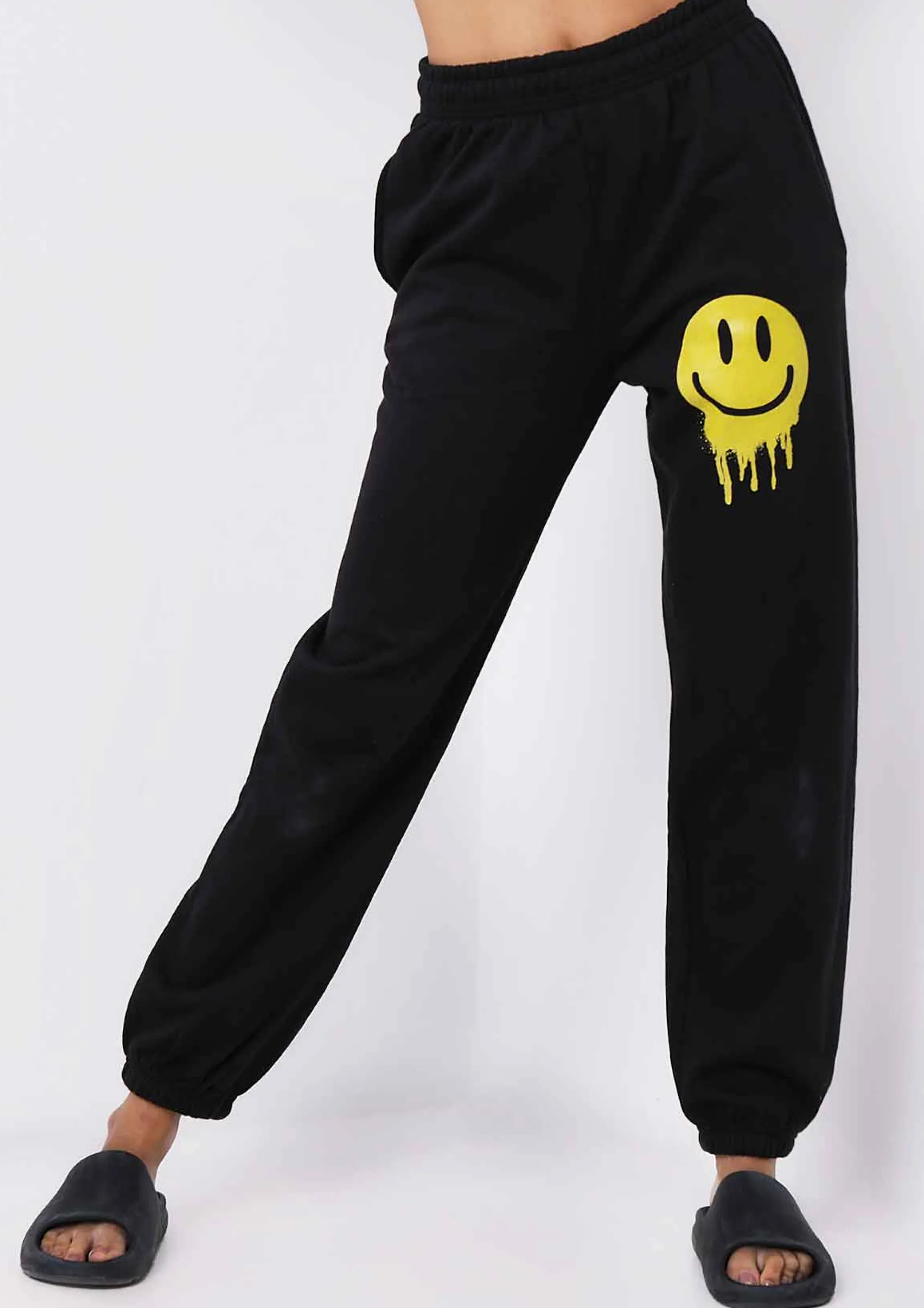 Missy Empire Rai Black Smiley Face Jogger New