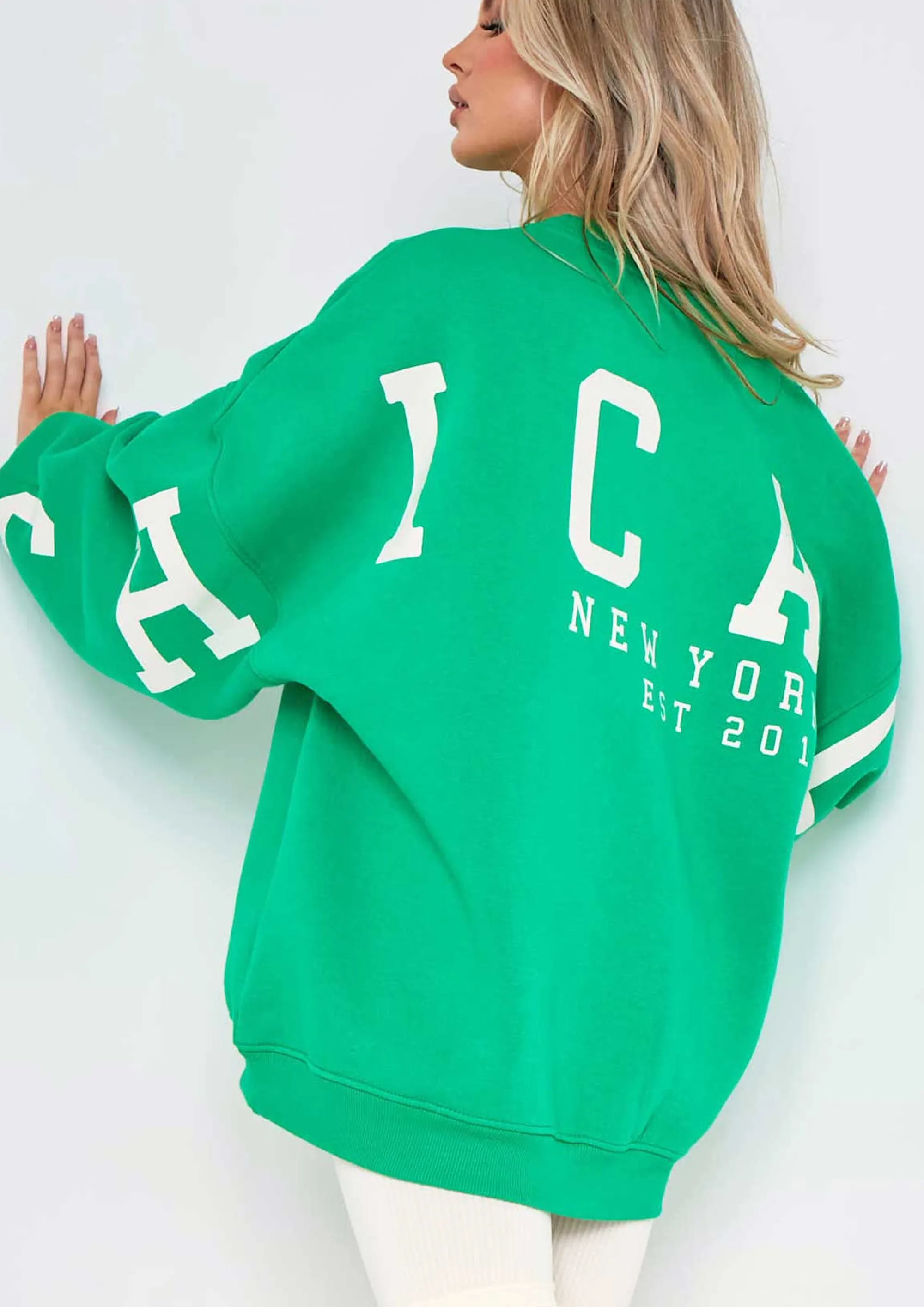 Missy Empire Remi Green Chicago Oversized Sweatshirt^Women Loungewear