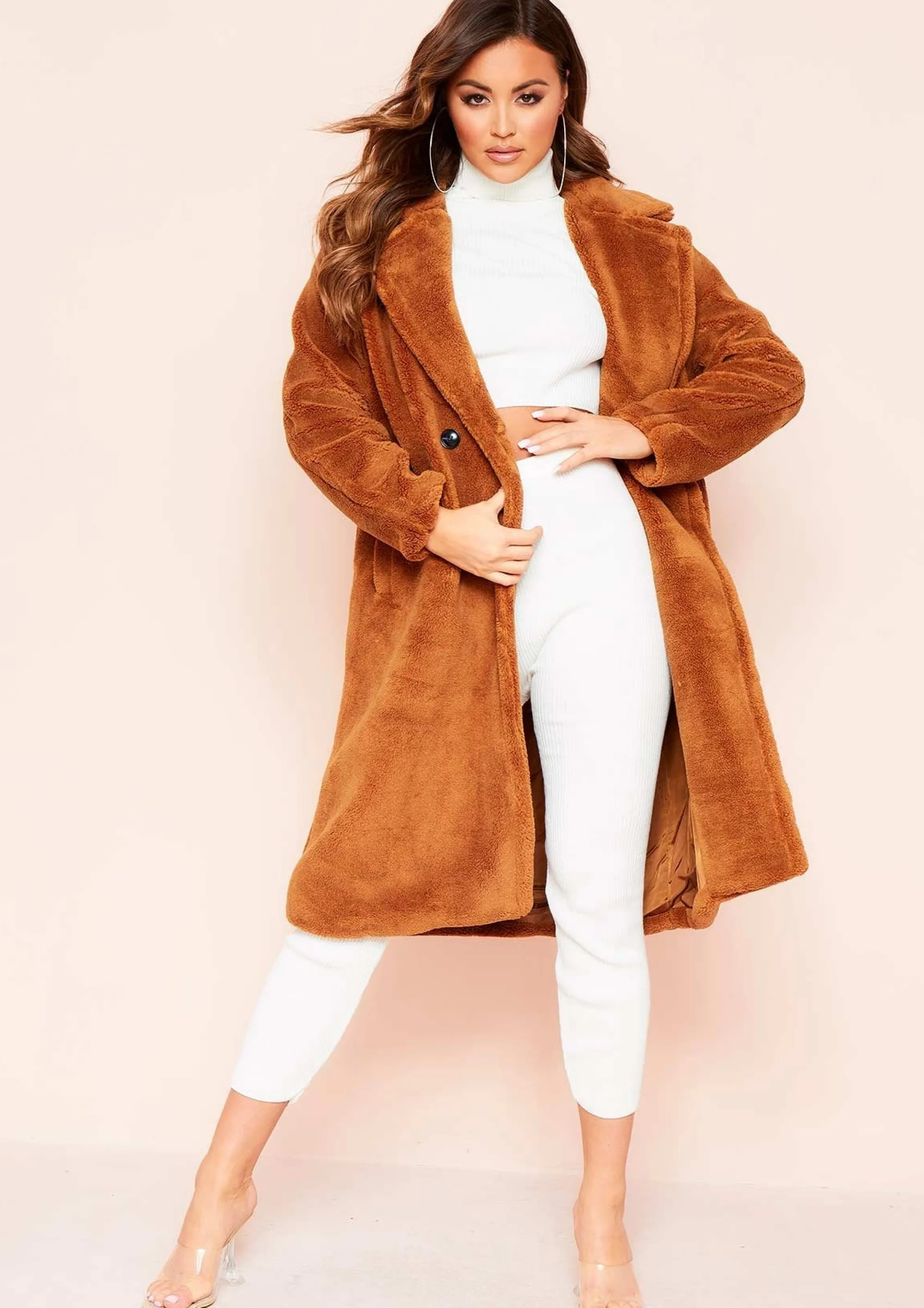 Missy Empire Remy Brown Faux Fur Midi Oversized Coat Store