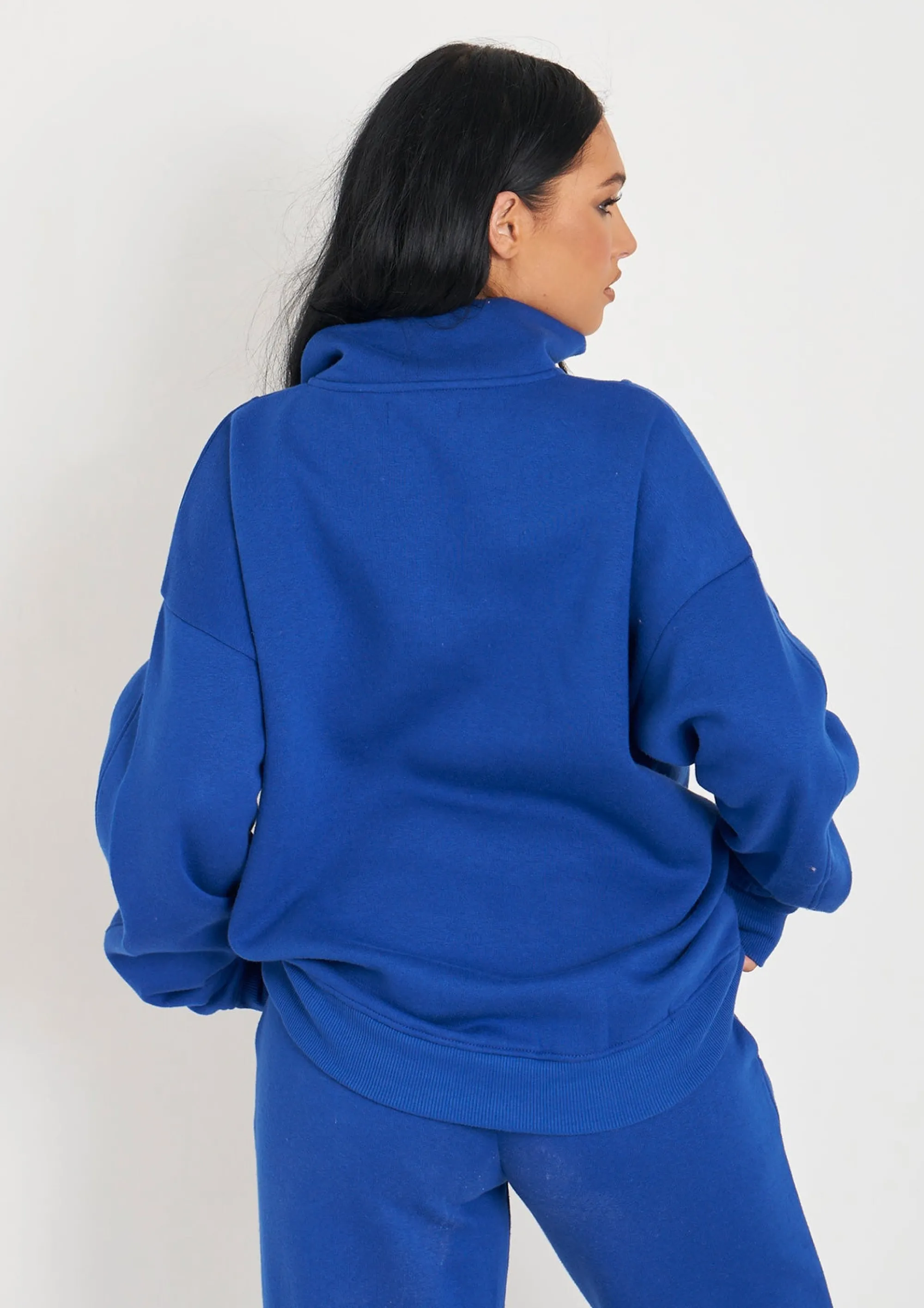 Missy Empire Rivka Cobalt Blue Embroidered Half Zip Oversized Sweatshirt^Women Tracksuits