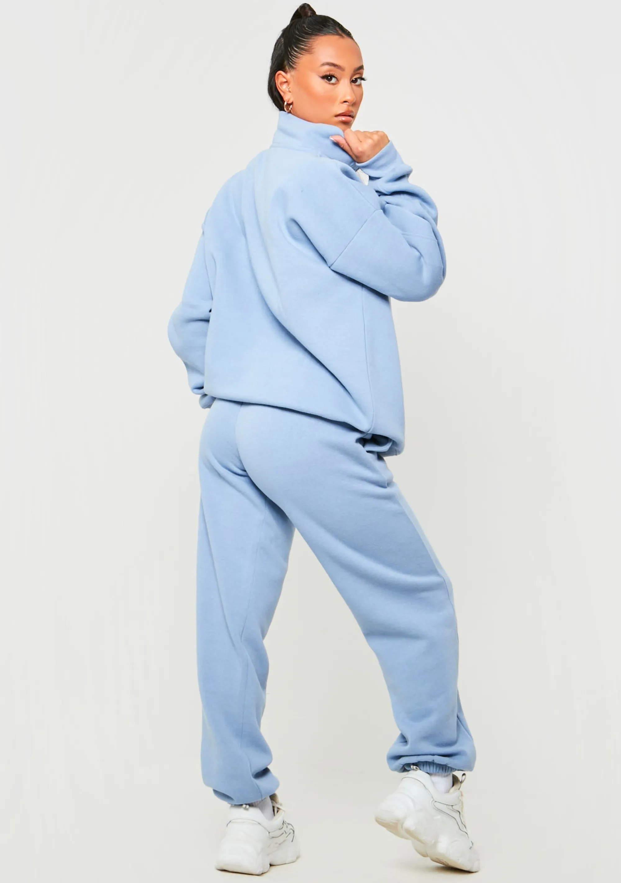 Missy Empire Rivka Pastel Blue Embroidered Half Zip Oversized Sweatshirt^Women Tracksuits