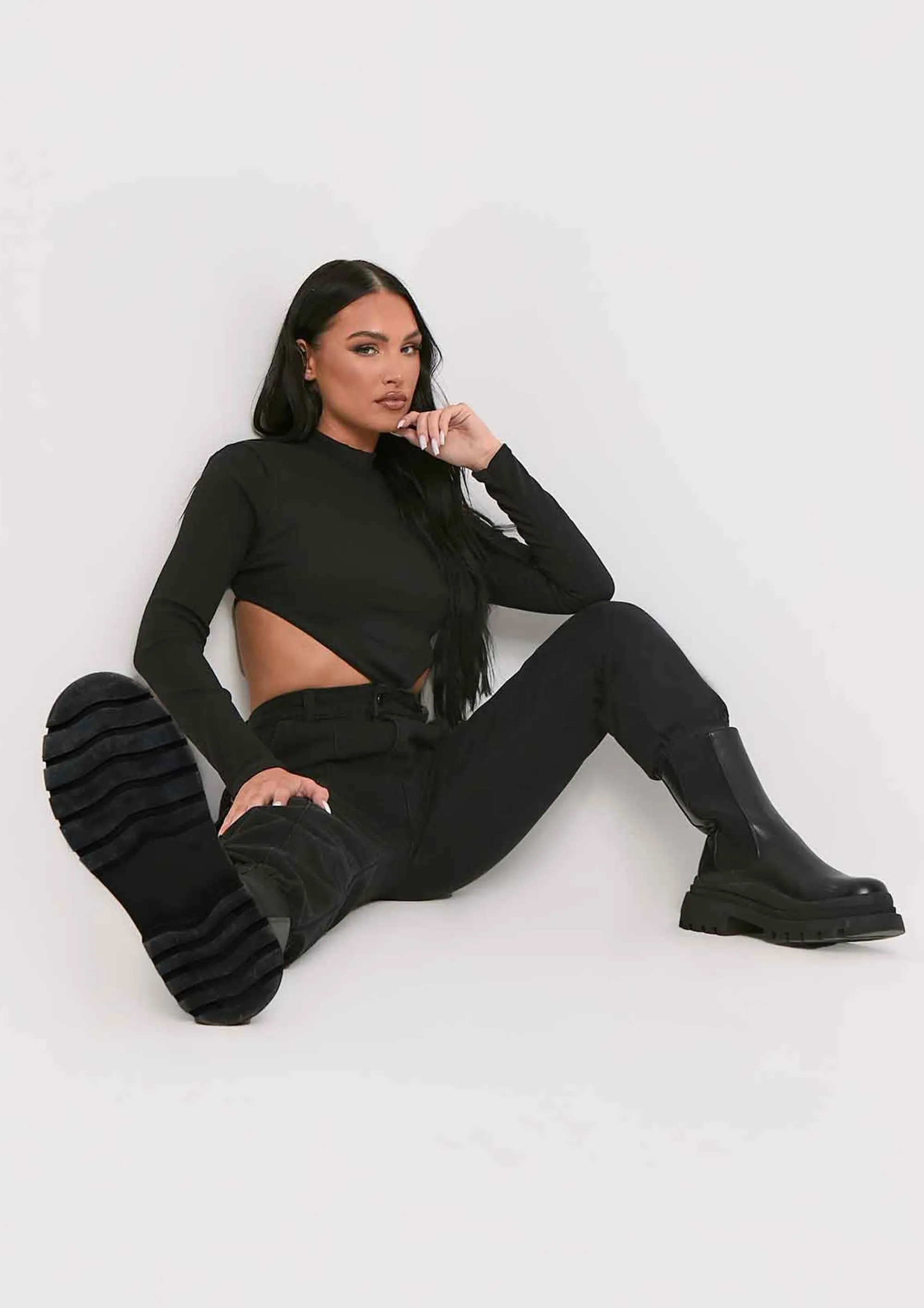 Missy Empire Roderiga Black Ribbed High Neck Tie Back Crop Top Best