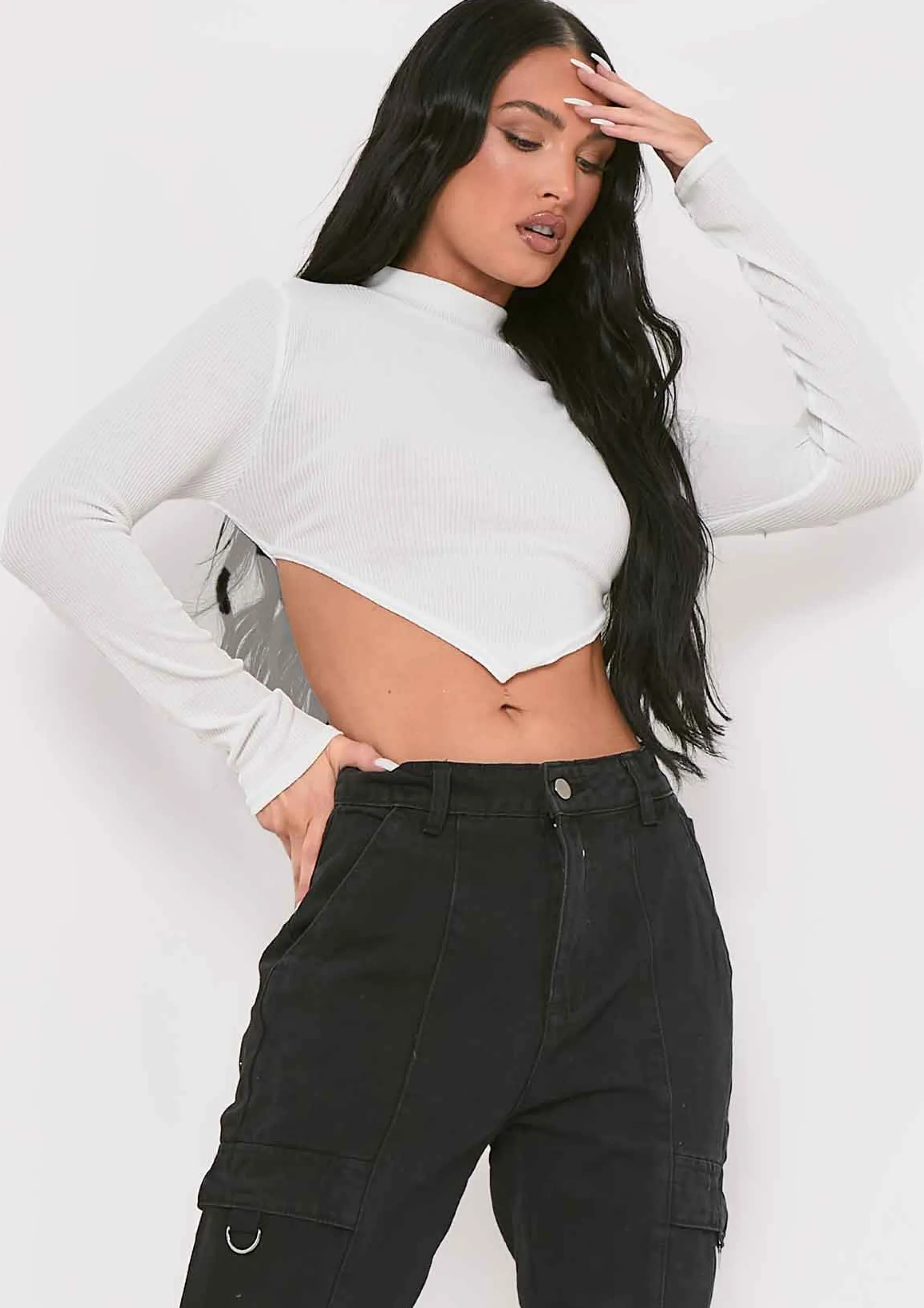 Missy Empire Roderiga White Ribbed High Neck Tie Back Crop Top Discount